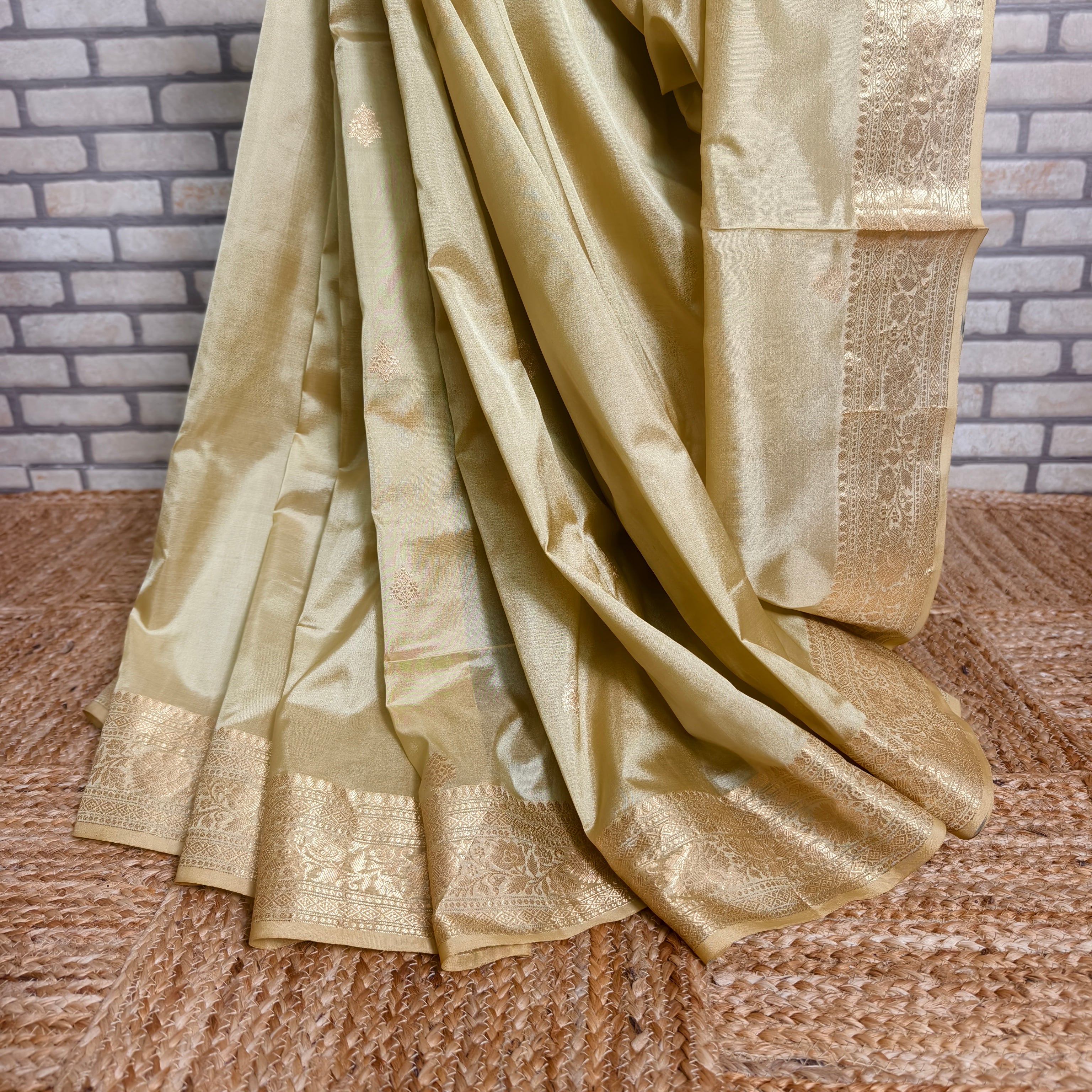 Beige Yellowish Gold Katan Silk Saree