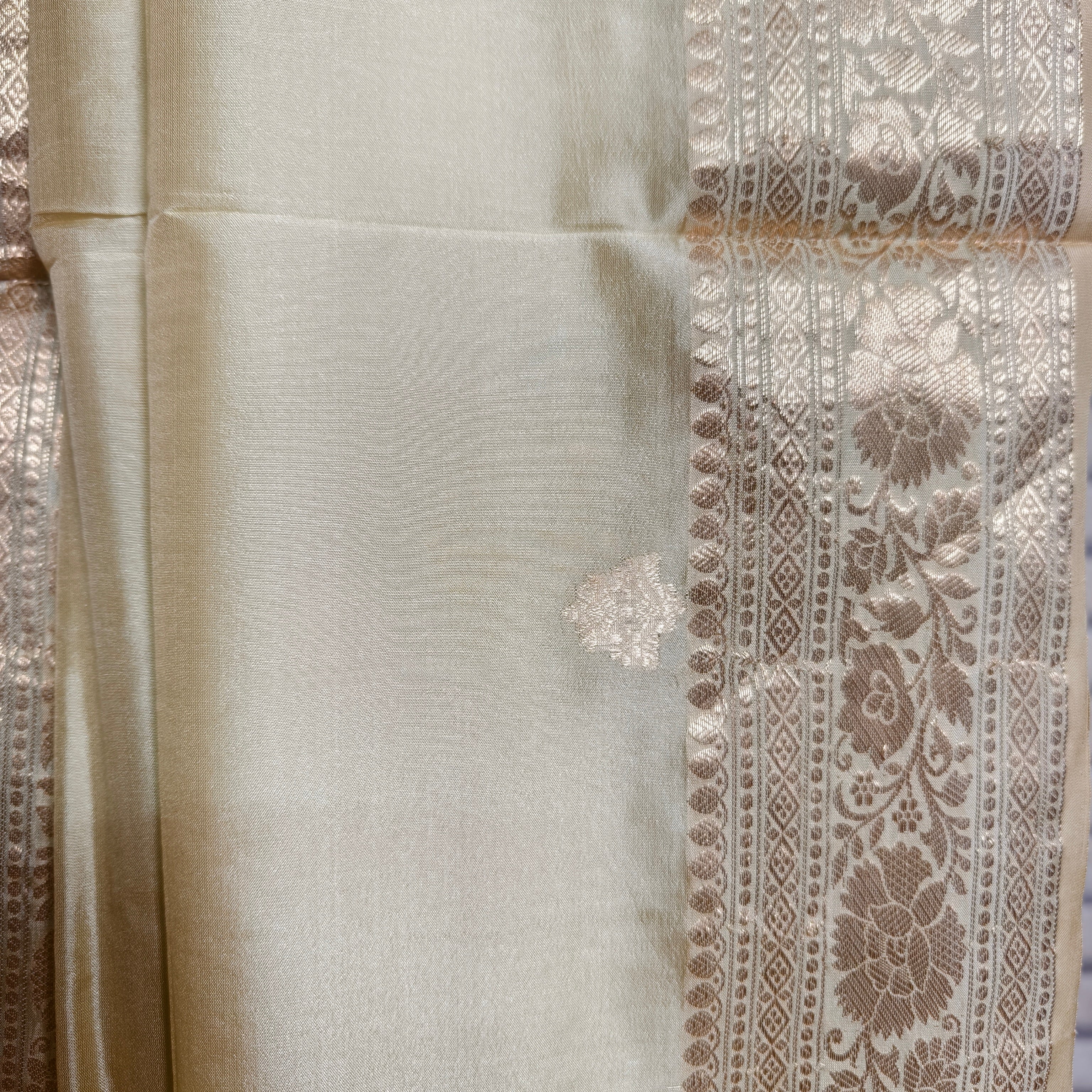 Beige Yellowish Gold Katan Silk Saree