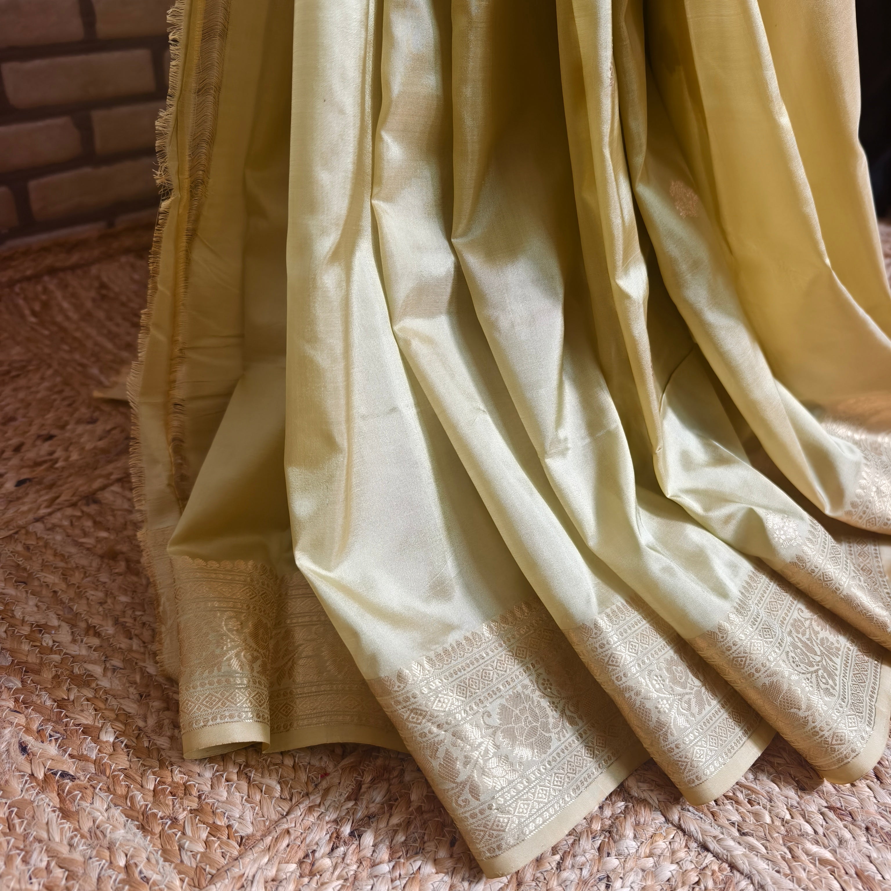 Beige Yellowish Gold Katan Silk Saree
