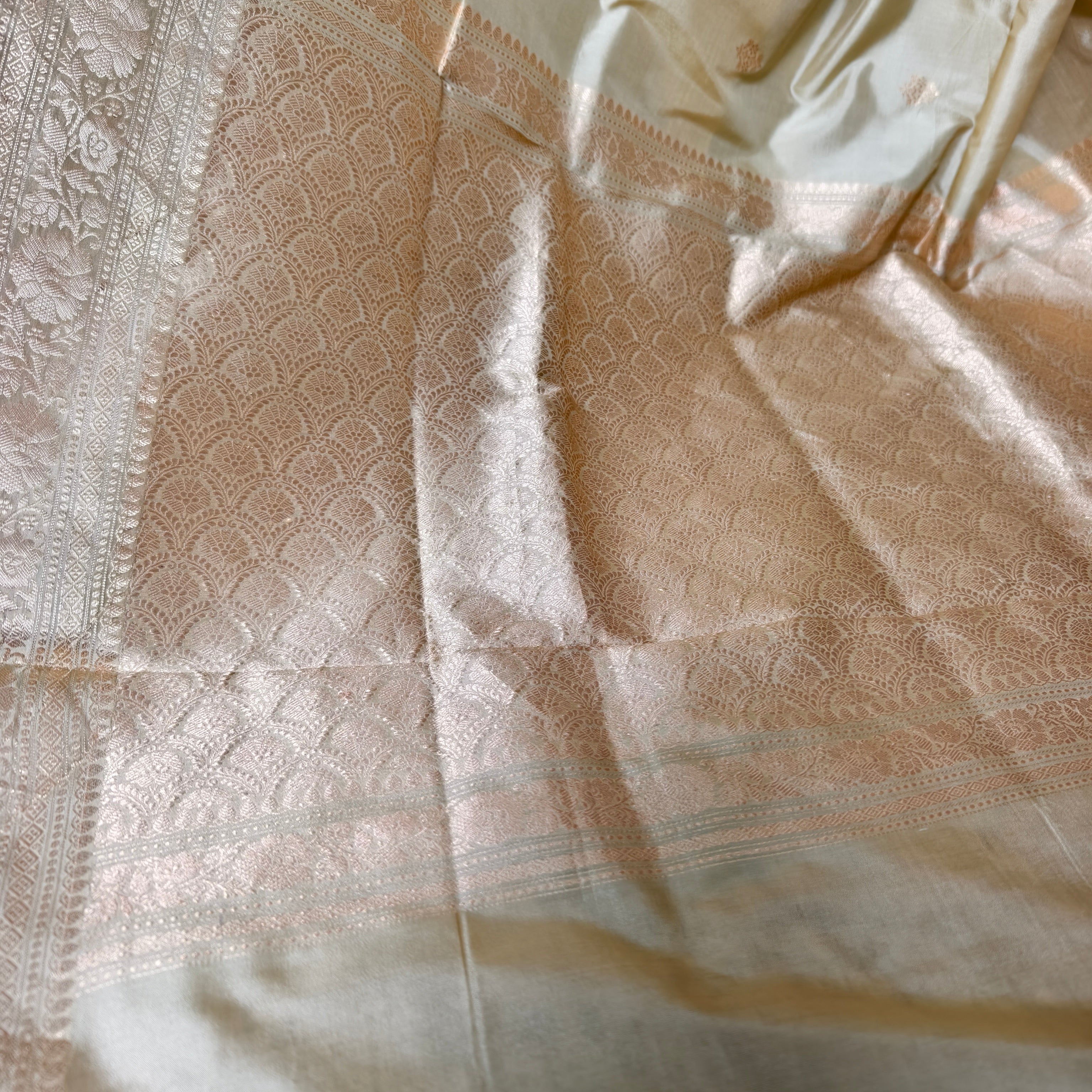 Beige Yellowish Gold Katan Silk Saree