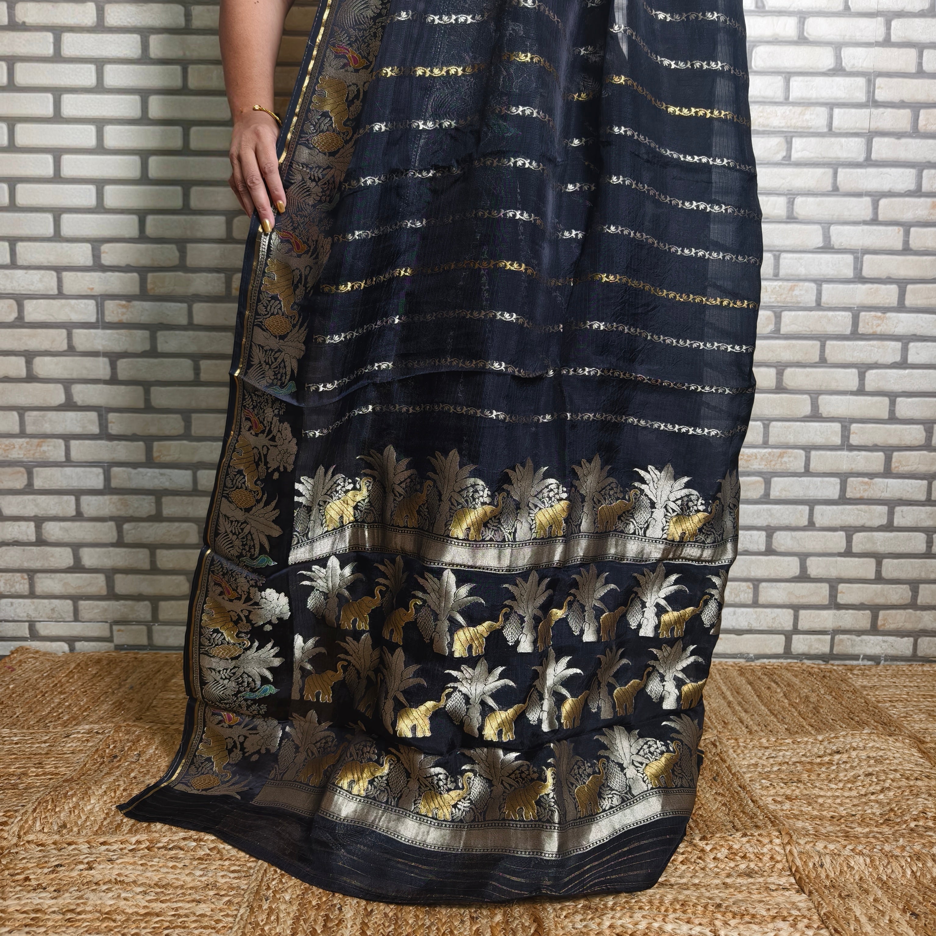 Black Manipuri Kota Saree
