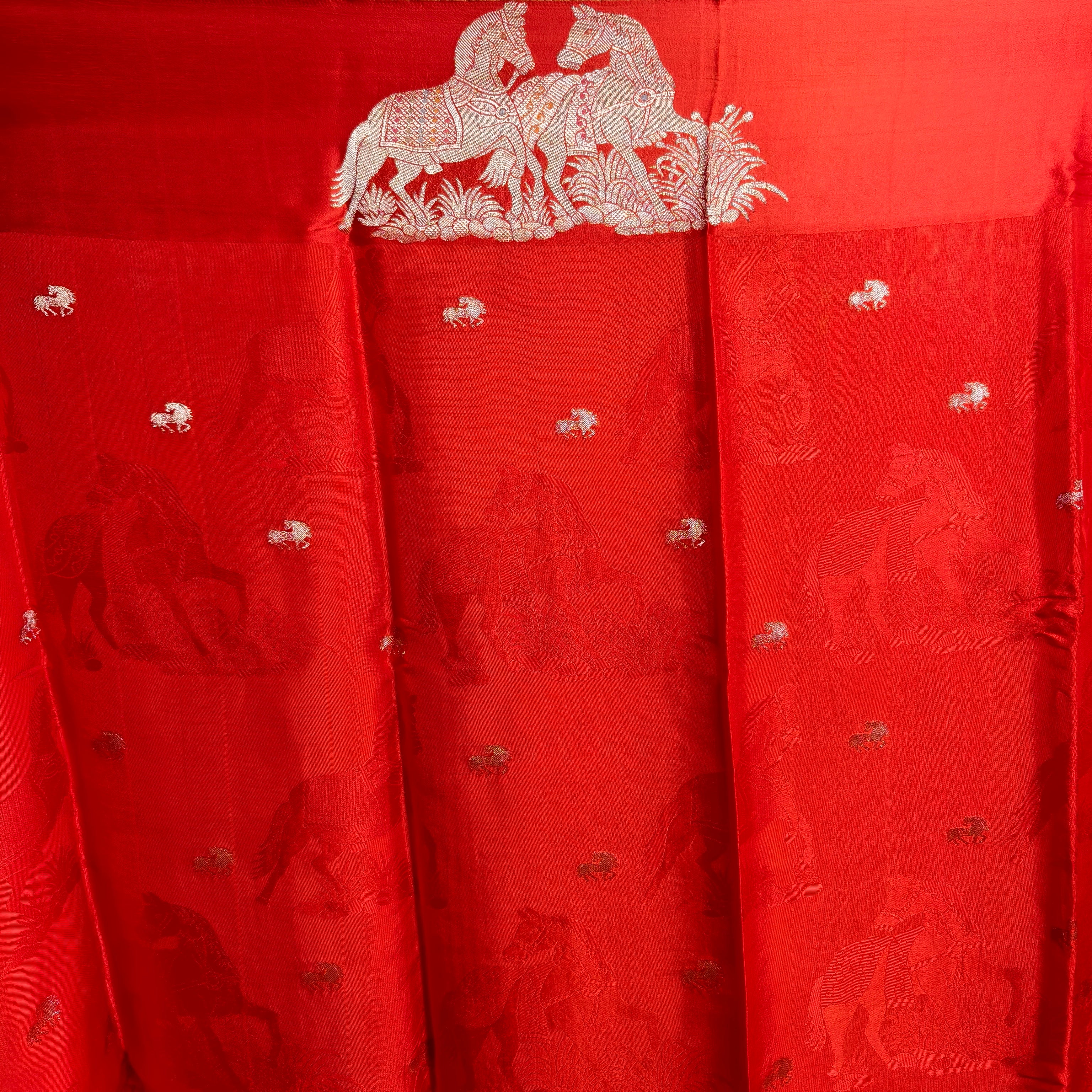 Orange satin organza saree