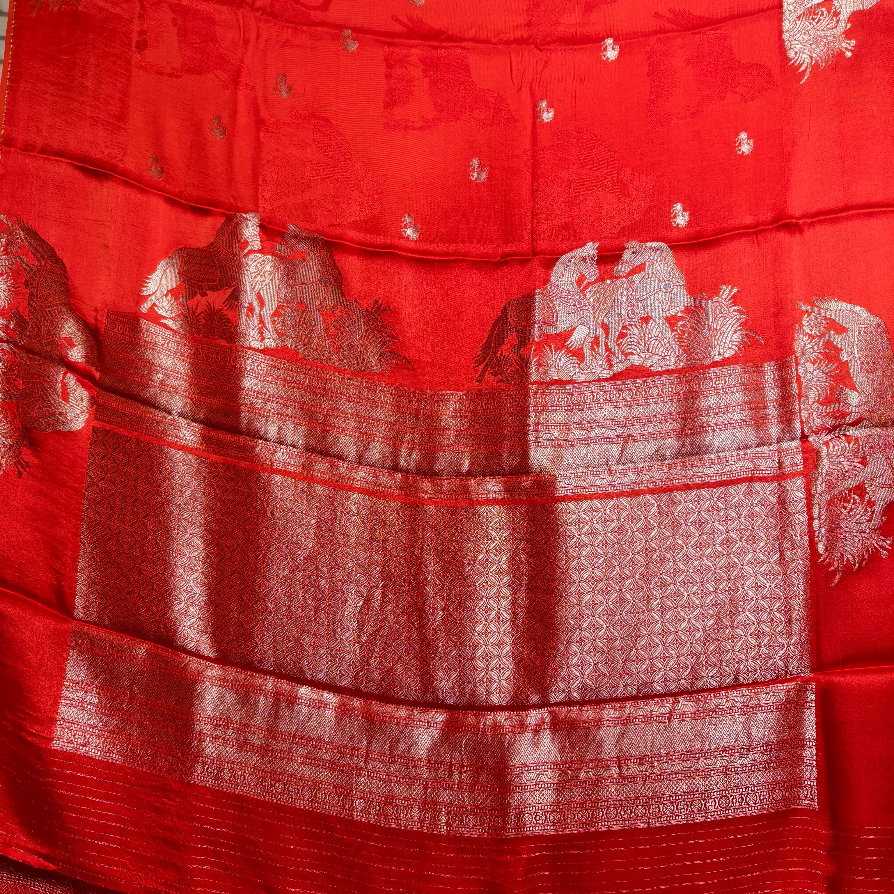 Orange satin organza saree