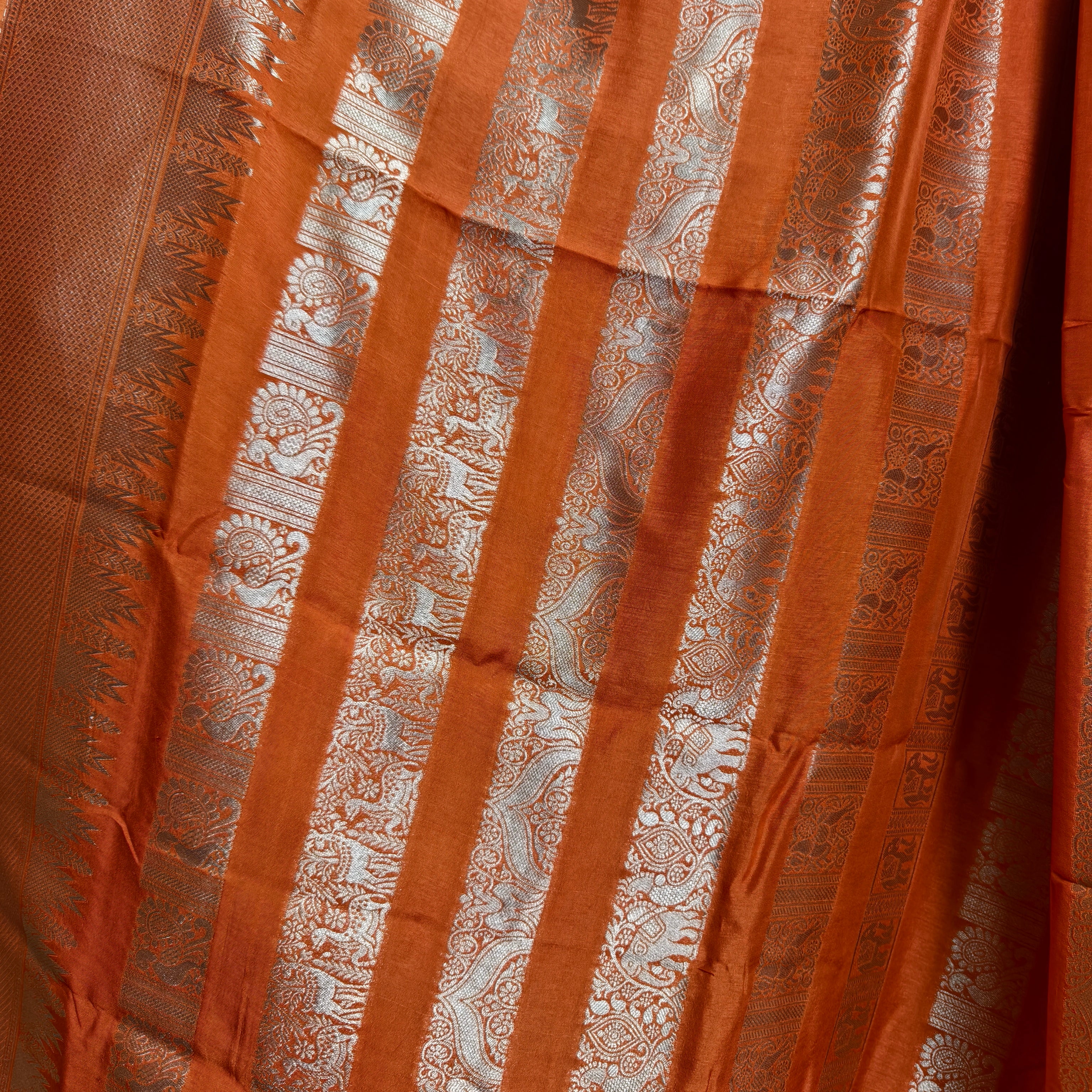 Orange Bamboo Silk Saree