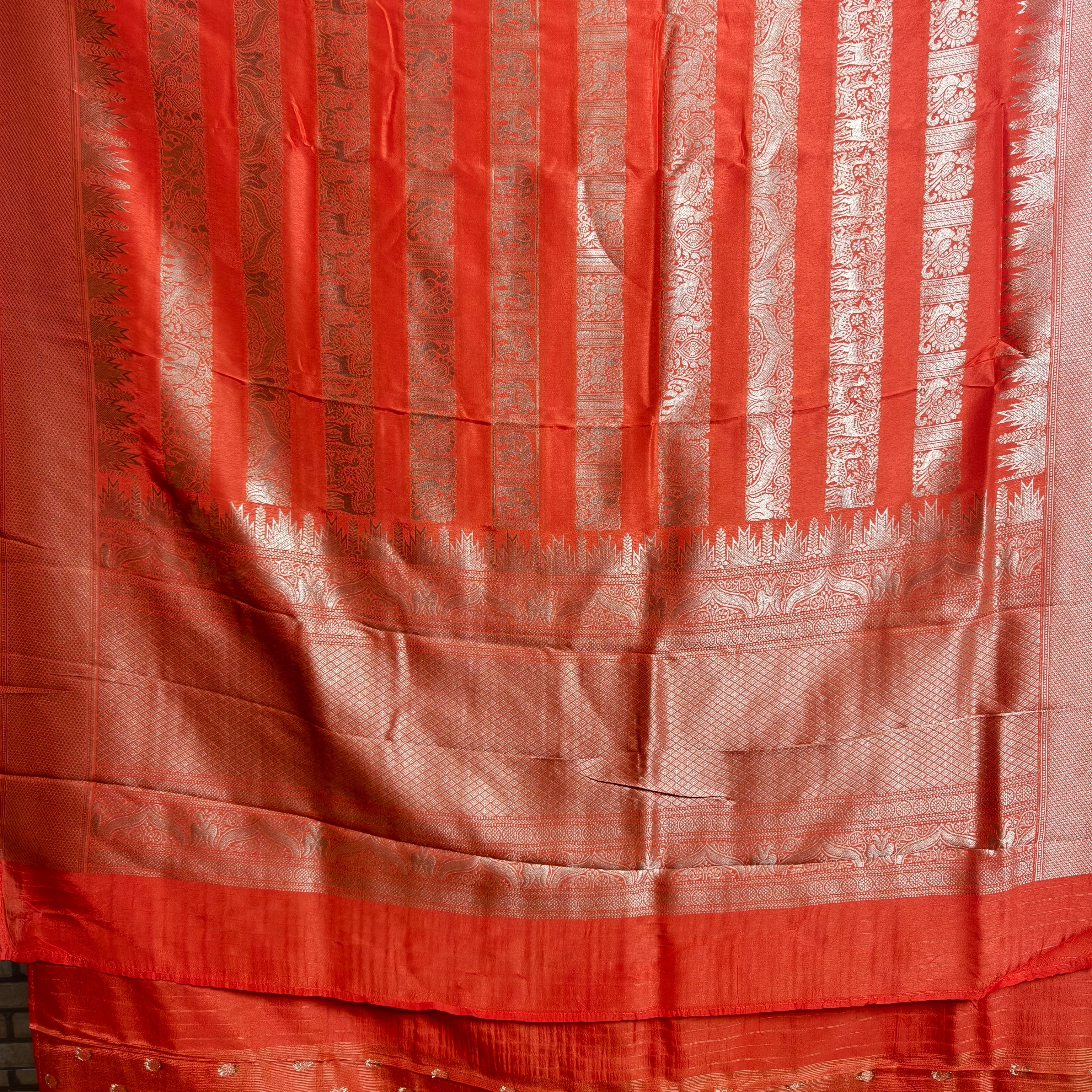 Bright Orange Bamboo Silk Saree