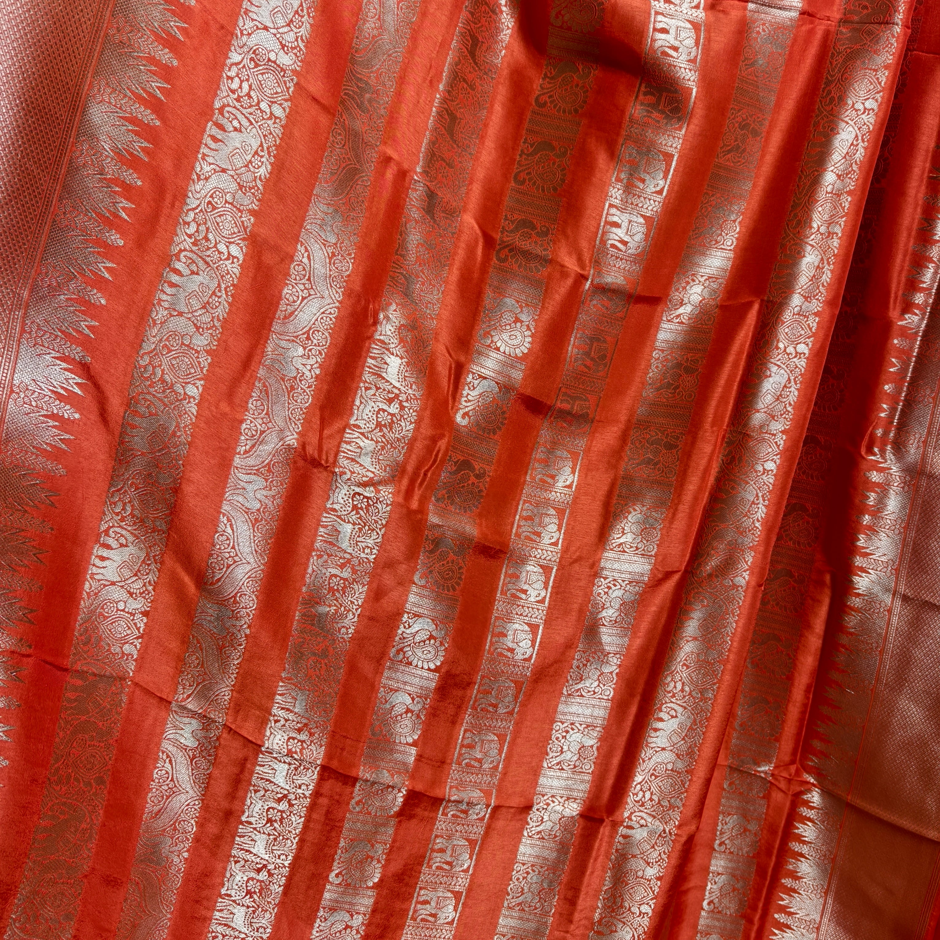 Bright Orange Bamboo Silk Saree
