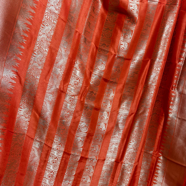 Bright Orange Bamboo Silk Saree