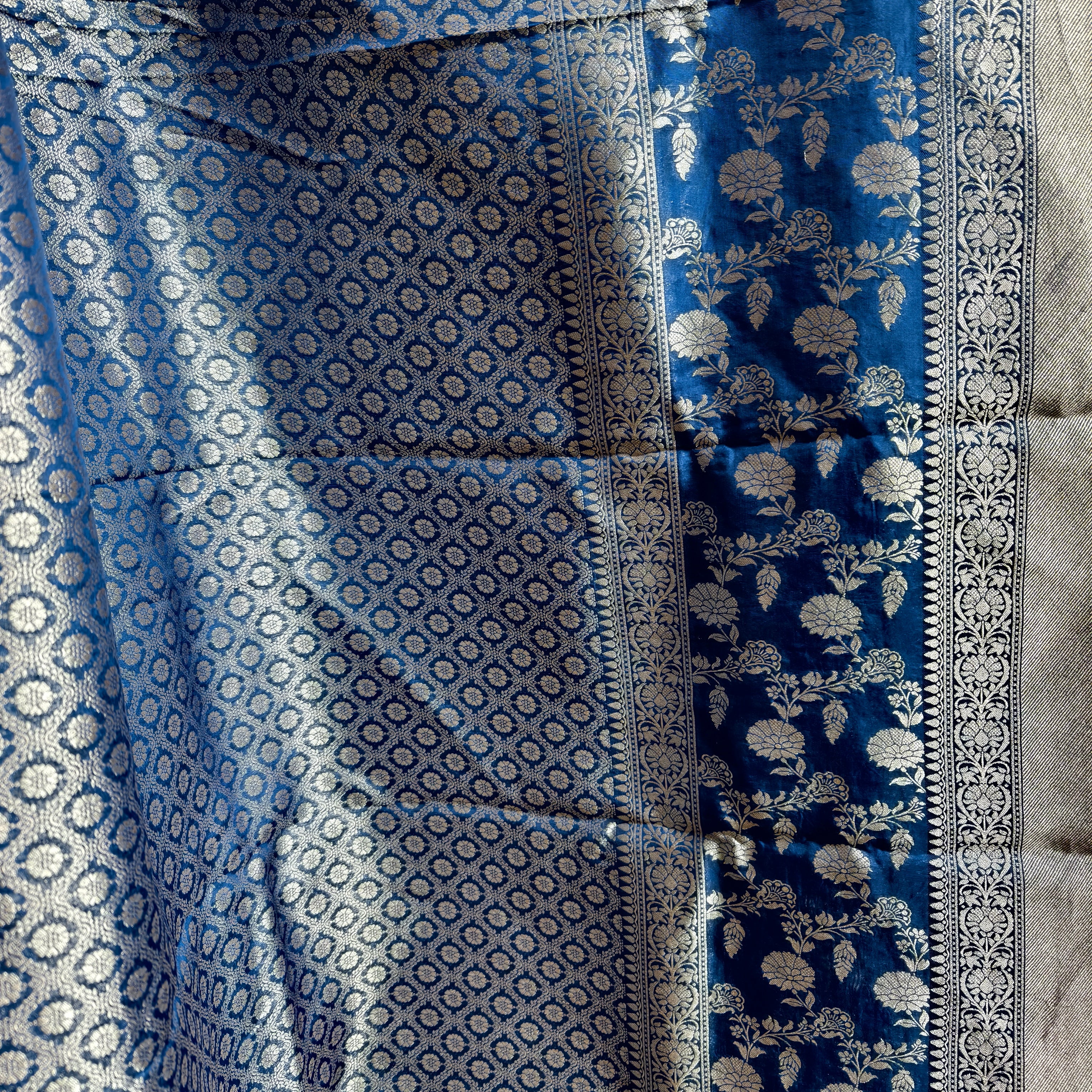 Blue Satin Organza Banarasi Saree
