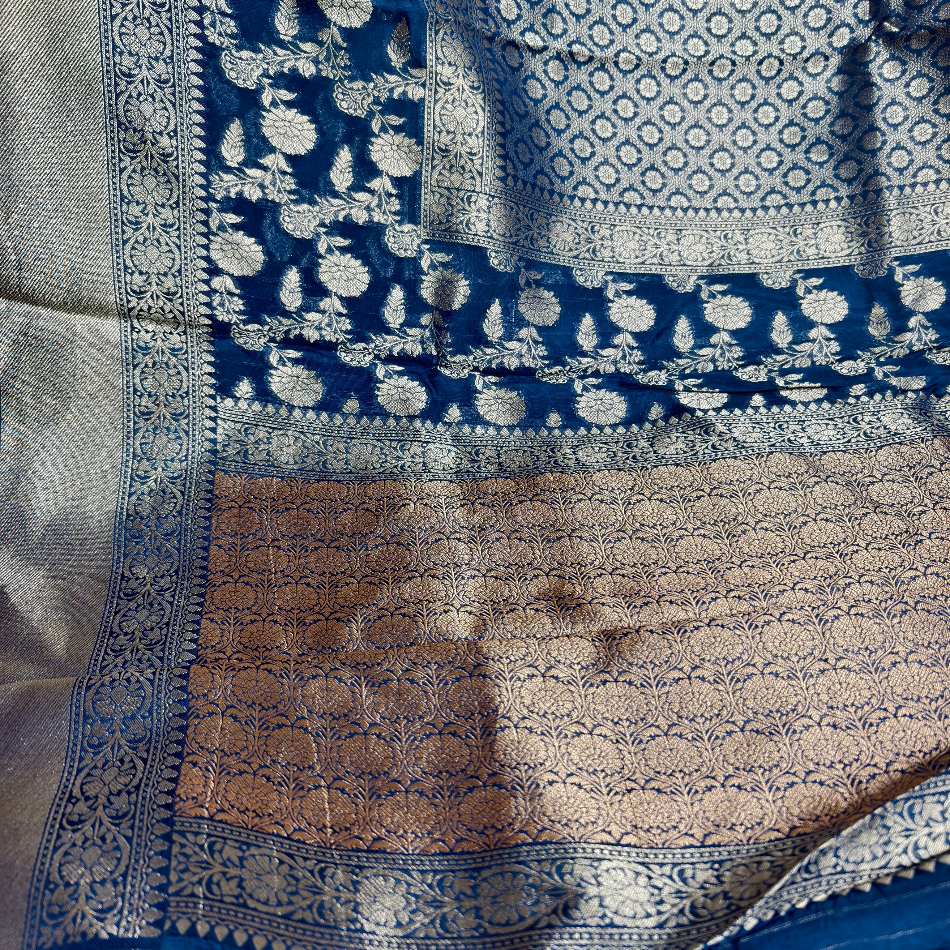 Blue Satin Organza Banarasi Saree