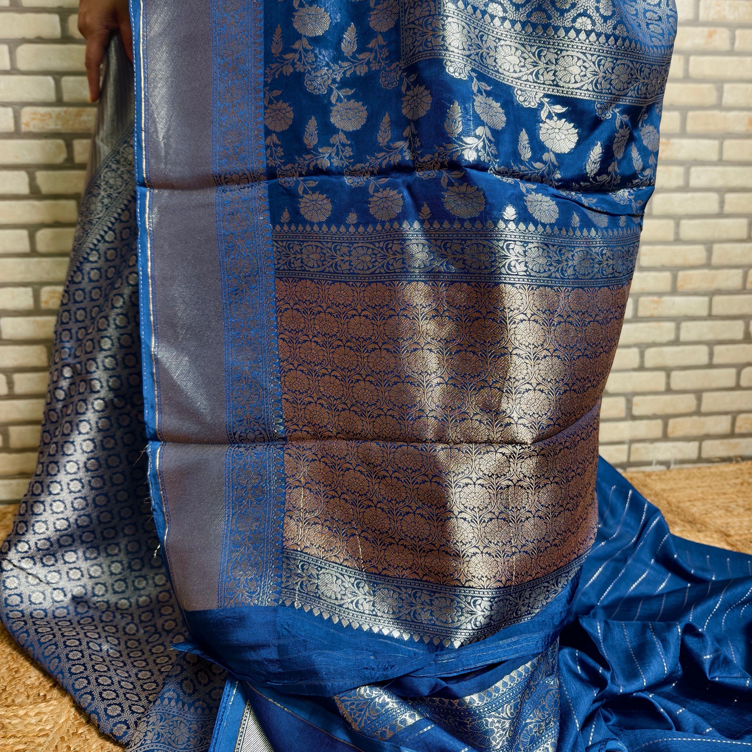 Blue Satin Organza Banarasi Saree