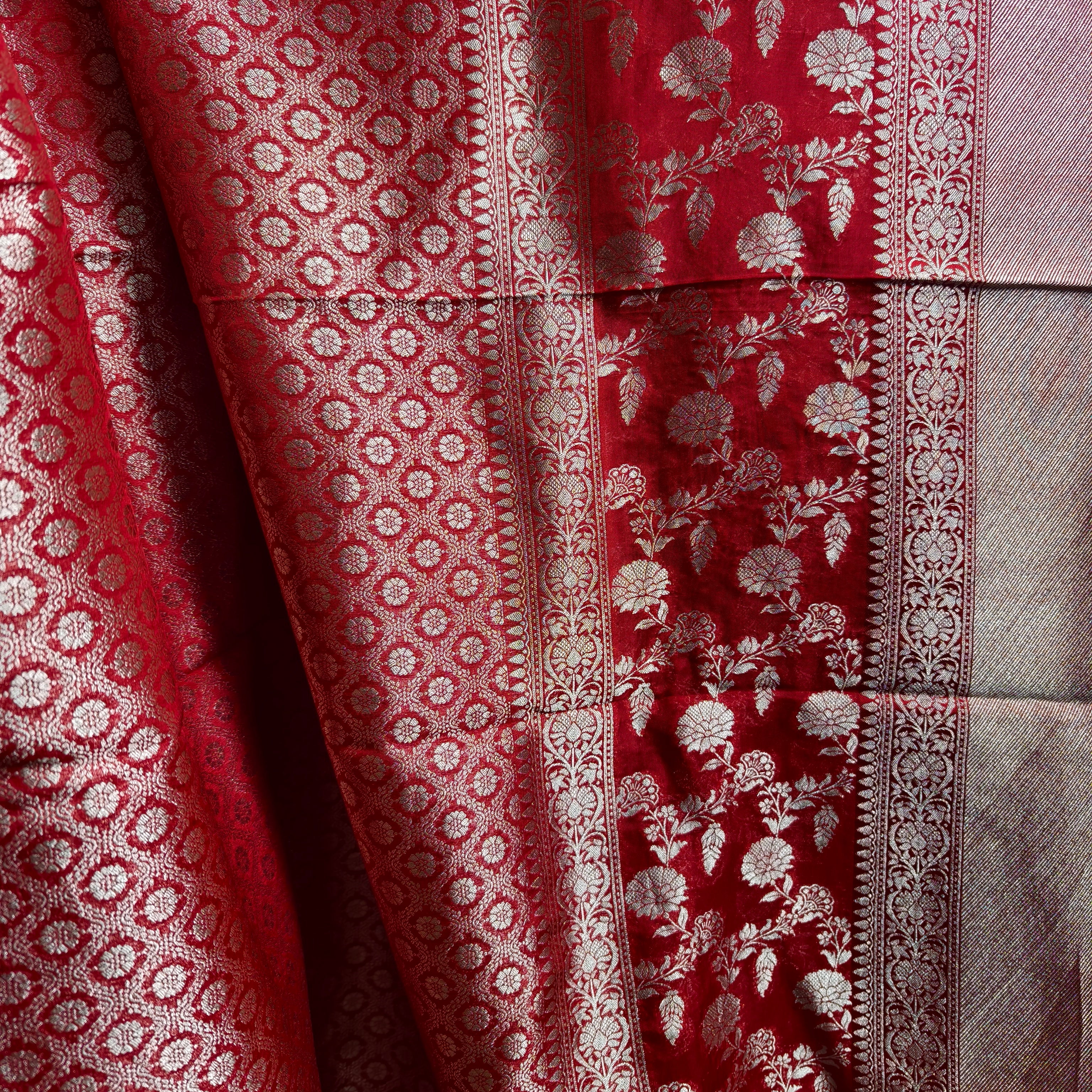 Red Satin Organza Banarasi Saree