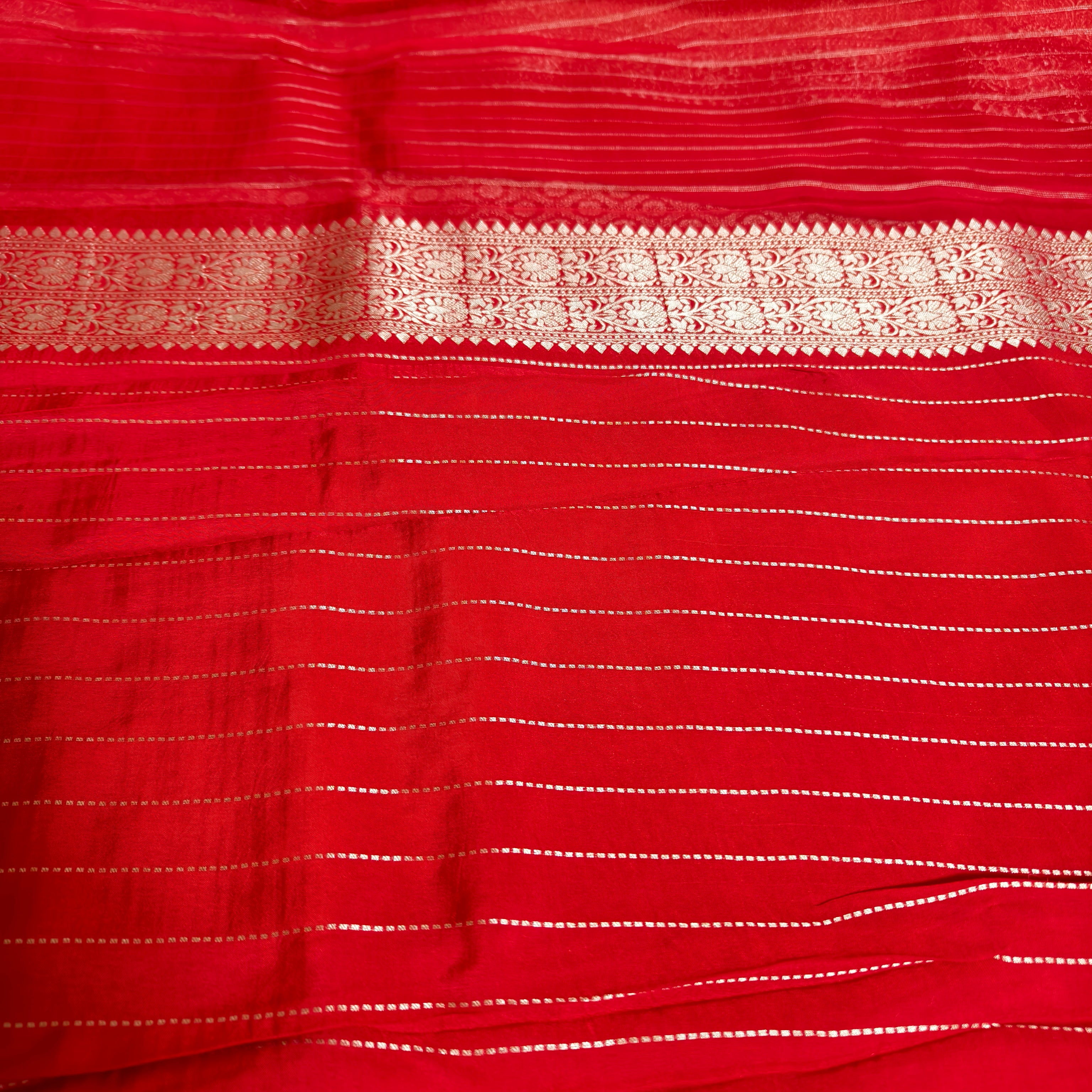 Red Satin Organza Banarasi Saree