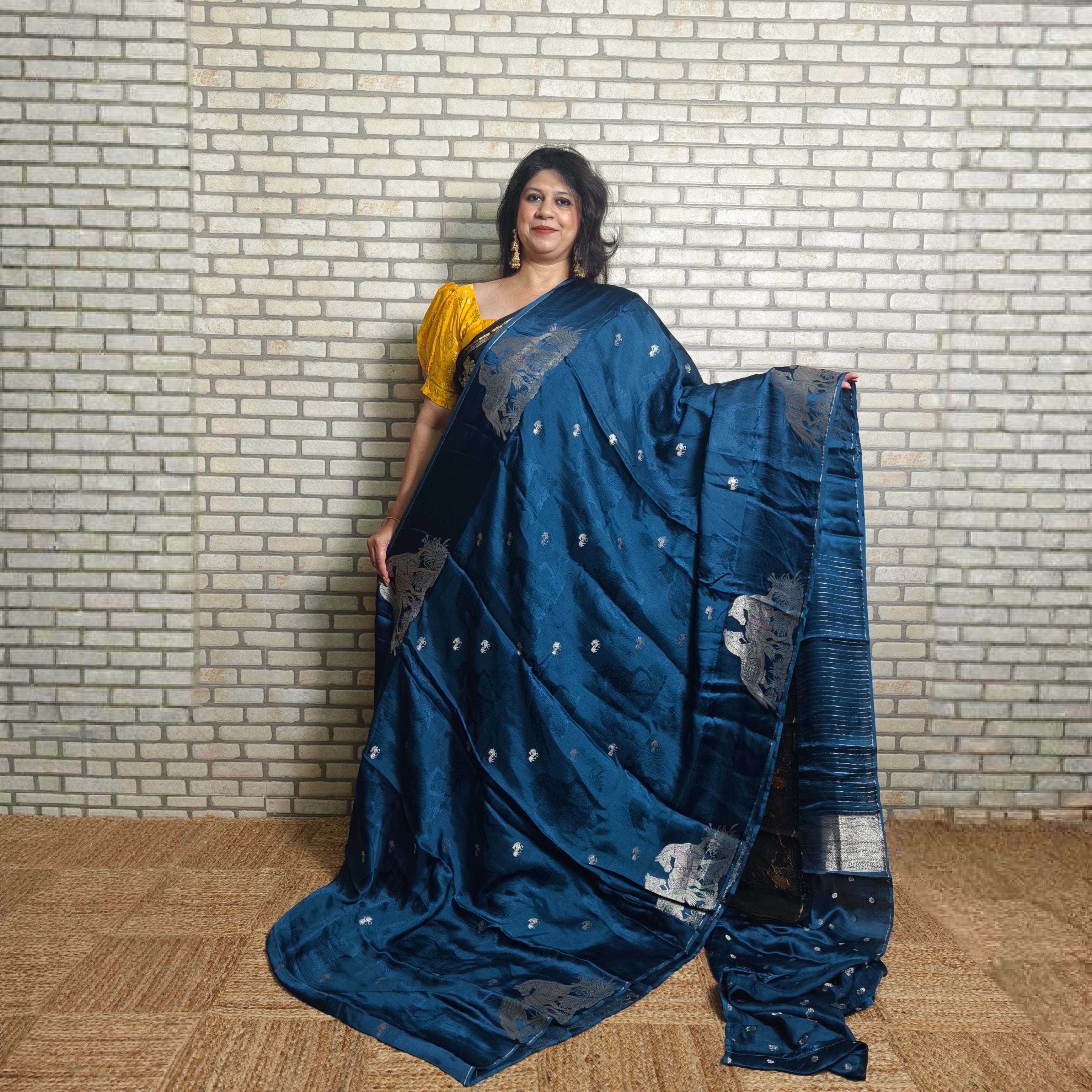 Blue Satin Organza Saree