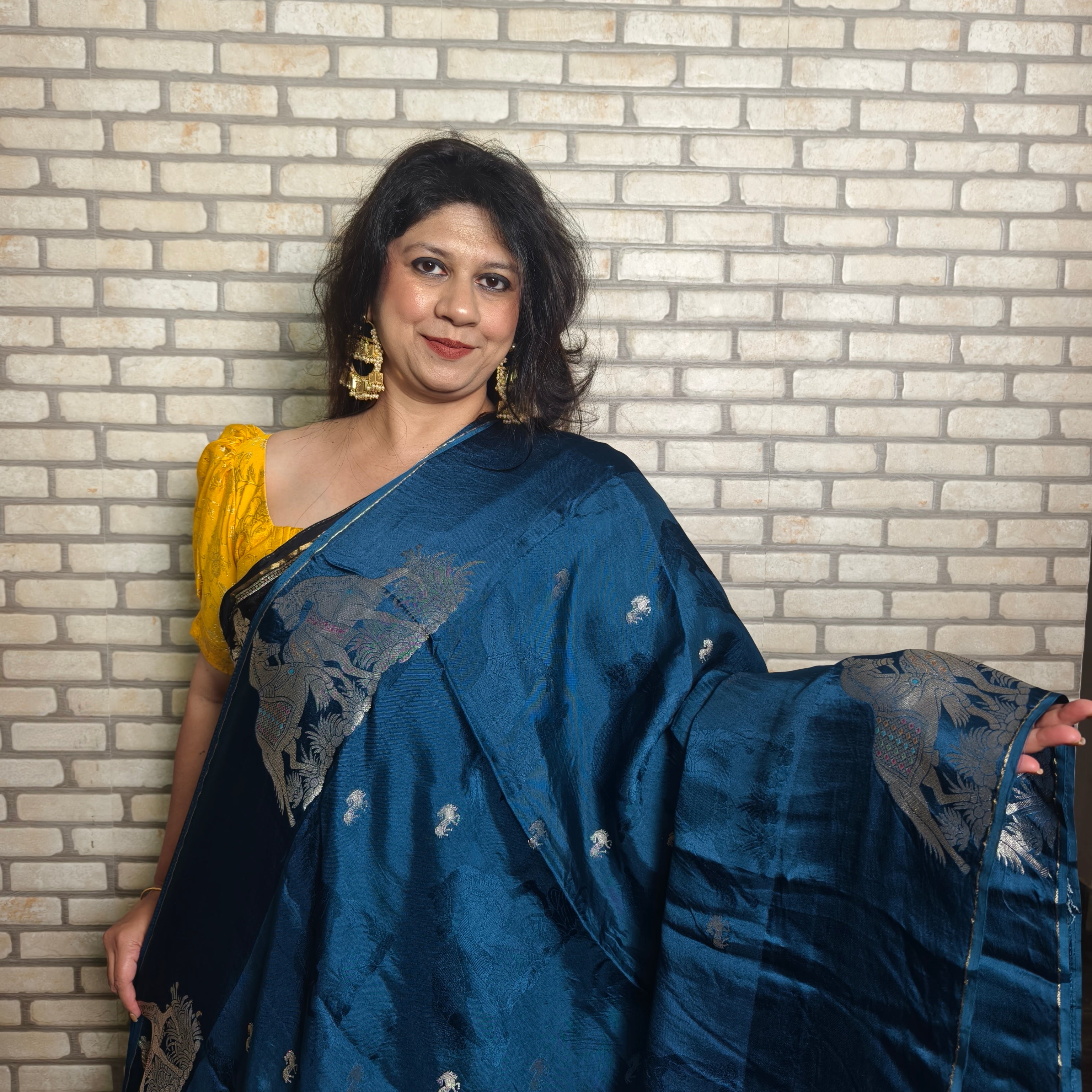 Blue Satin Organza Saree
