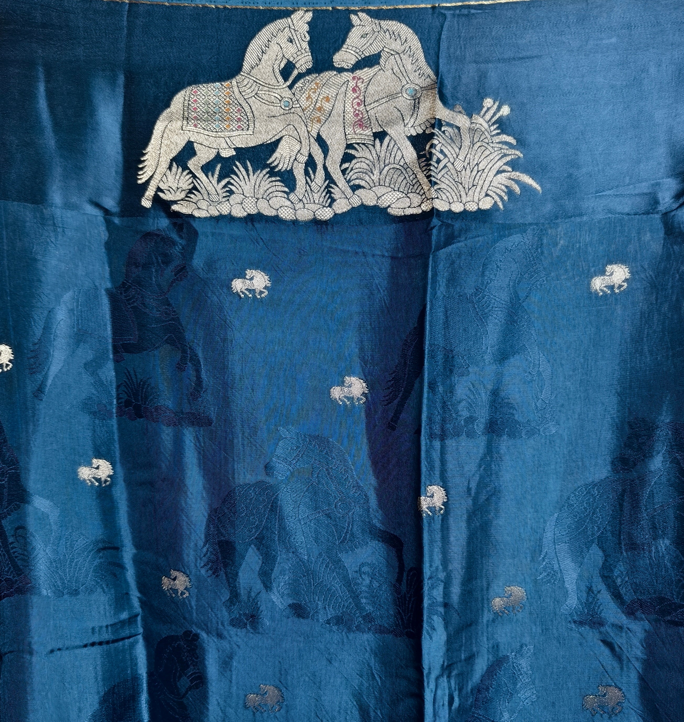 Blue Satin Organza Saree