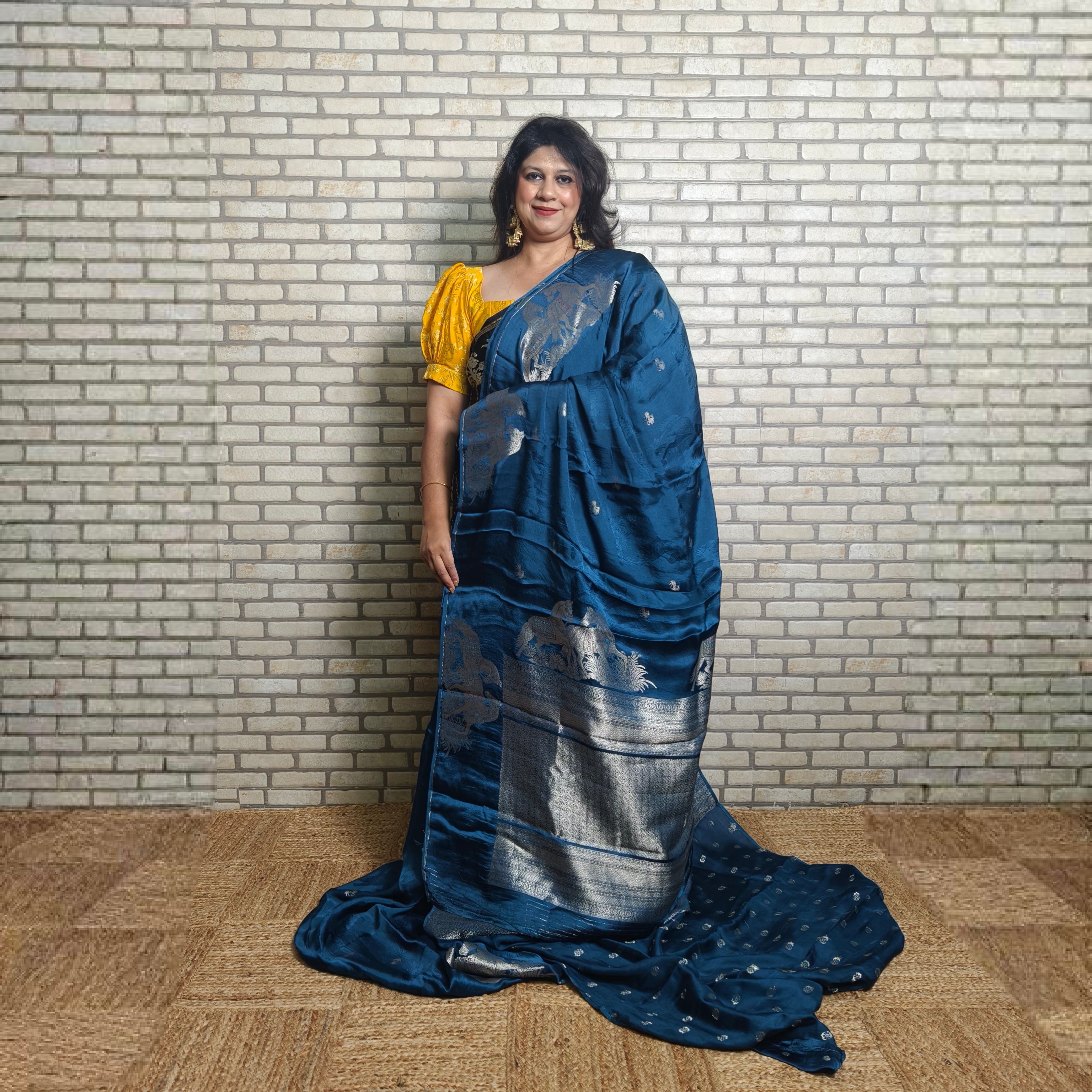 Blue Satin Organza Saree