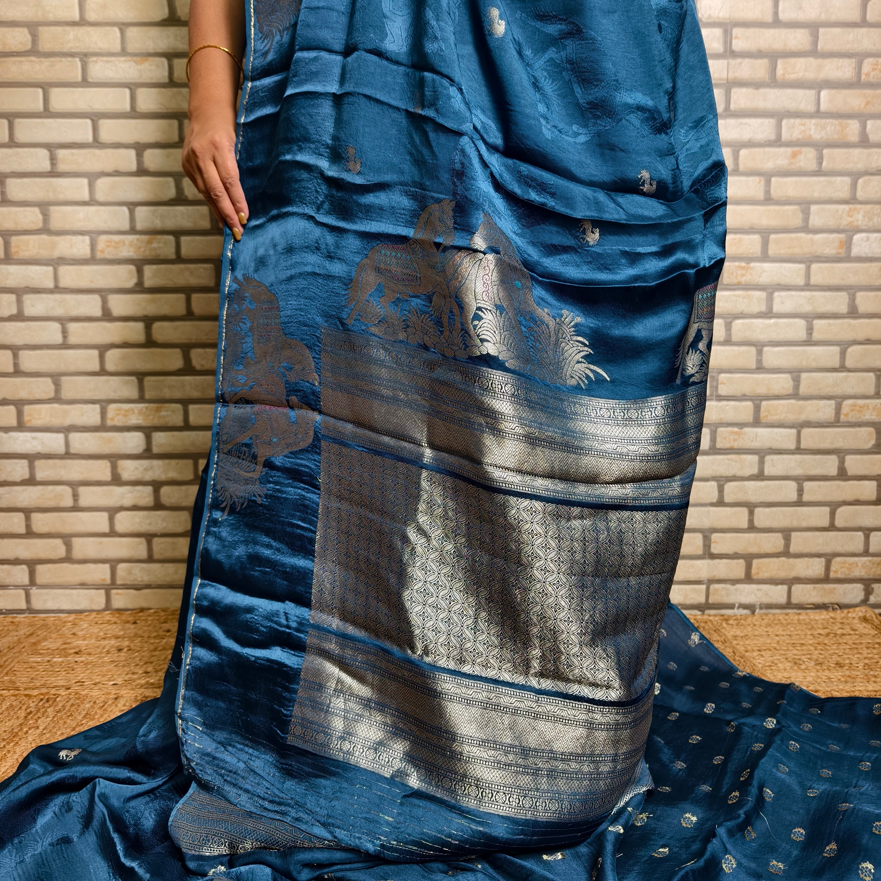 Blue Satin Organza Saree