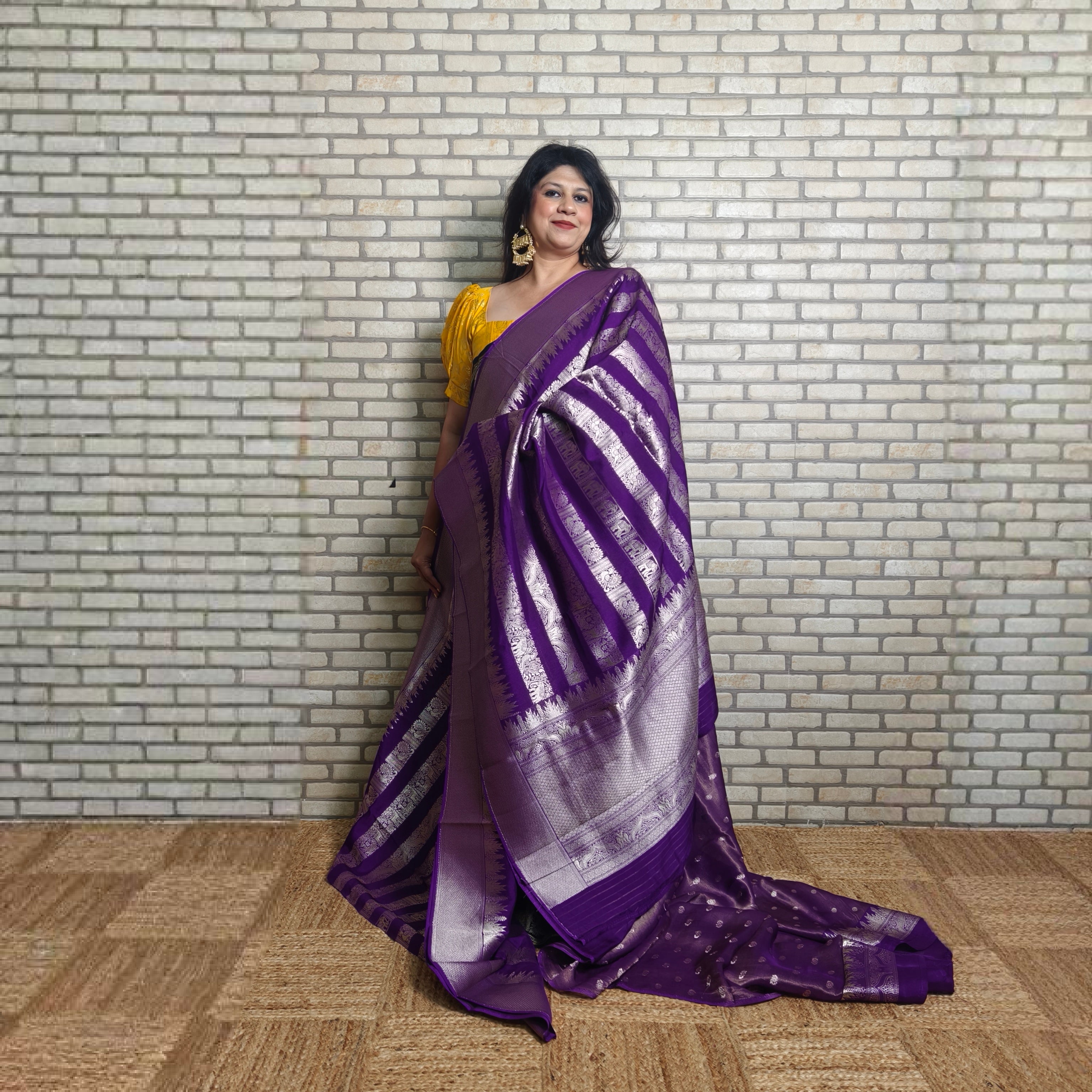 Purple Bamboo Silk Saree