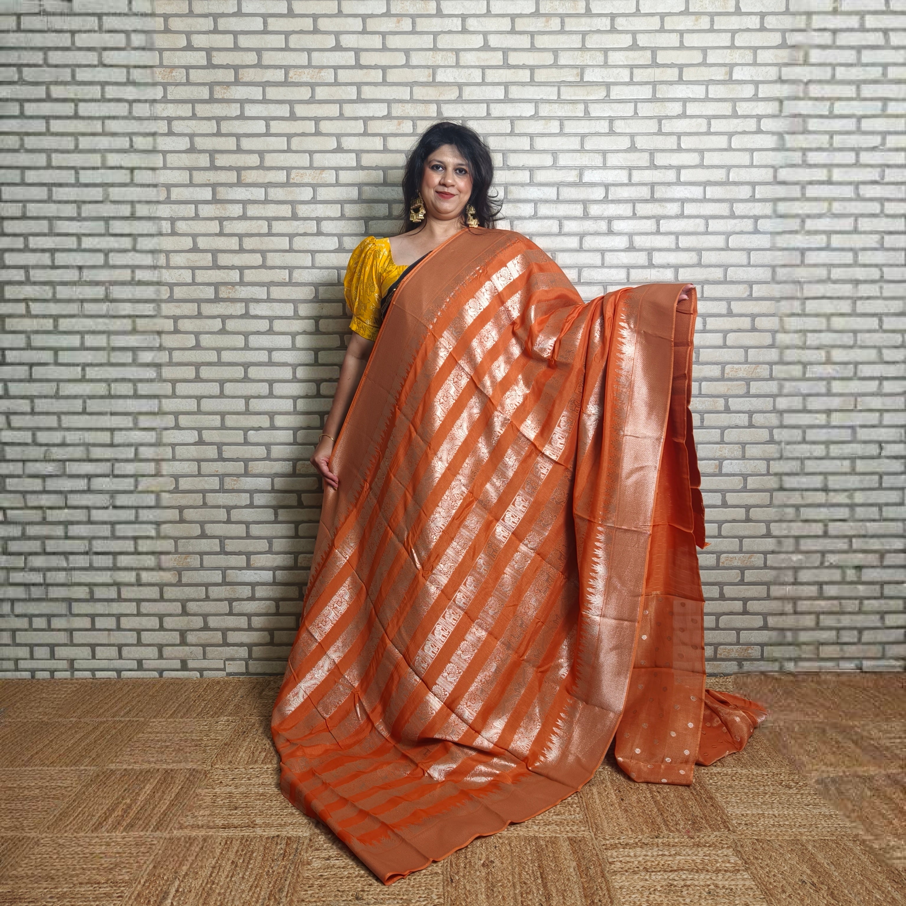 Orange Bamboo Silk Saree