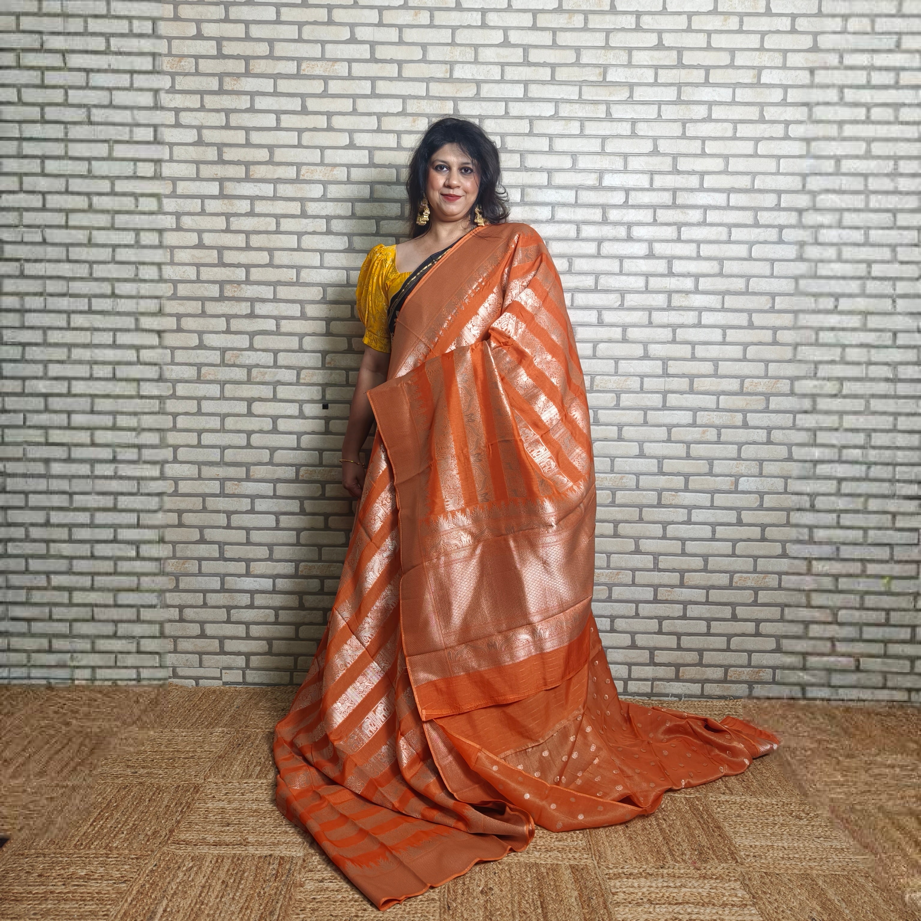 Orange Bamboo Silk Saree