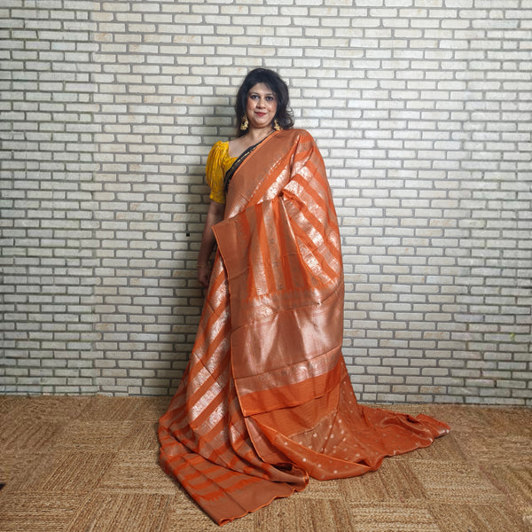 Orange Bamboo Silk Saree