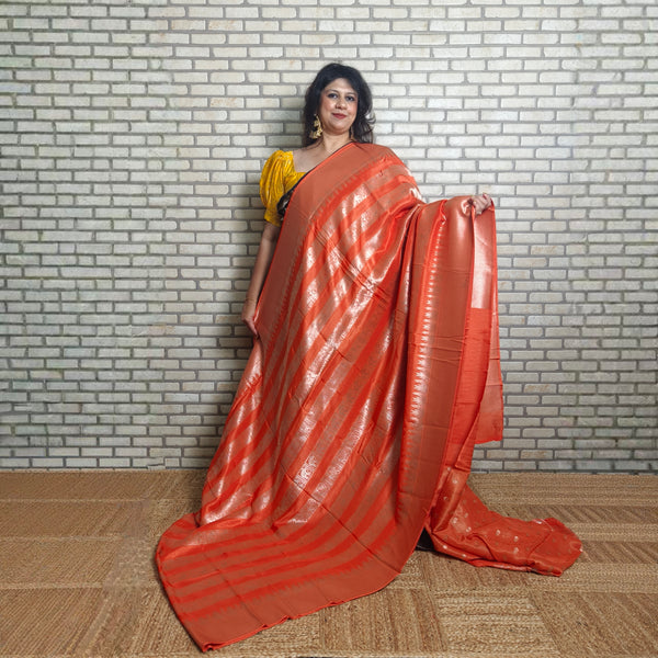 Bright Orange Bamboo Silk Saree