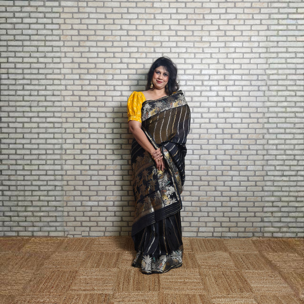 Black Manipuri Kota Saree