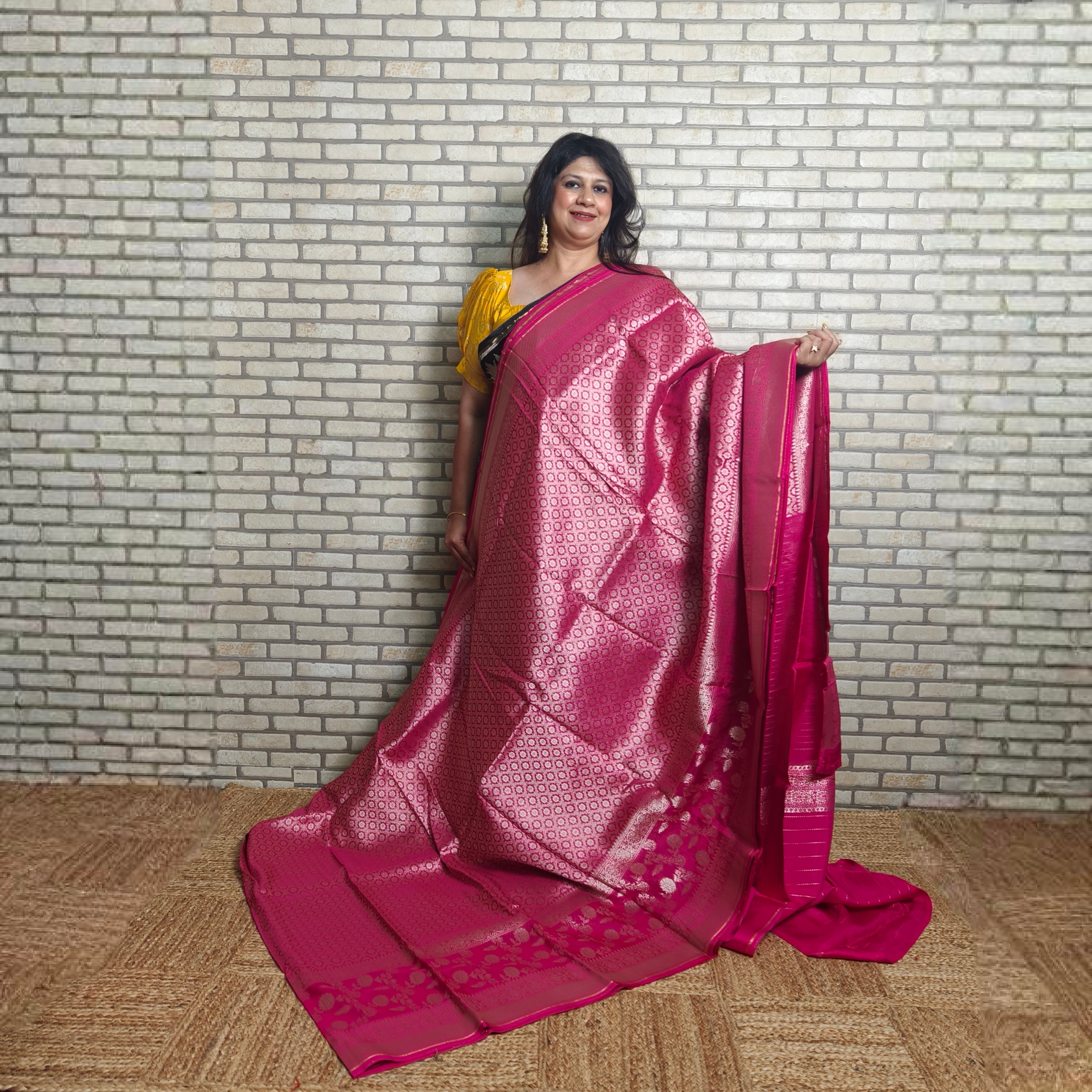 Vibrant Pink Organza Banarasi Saree