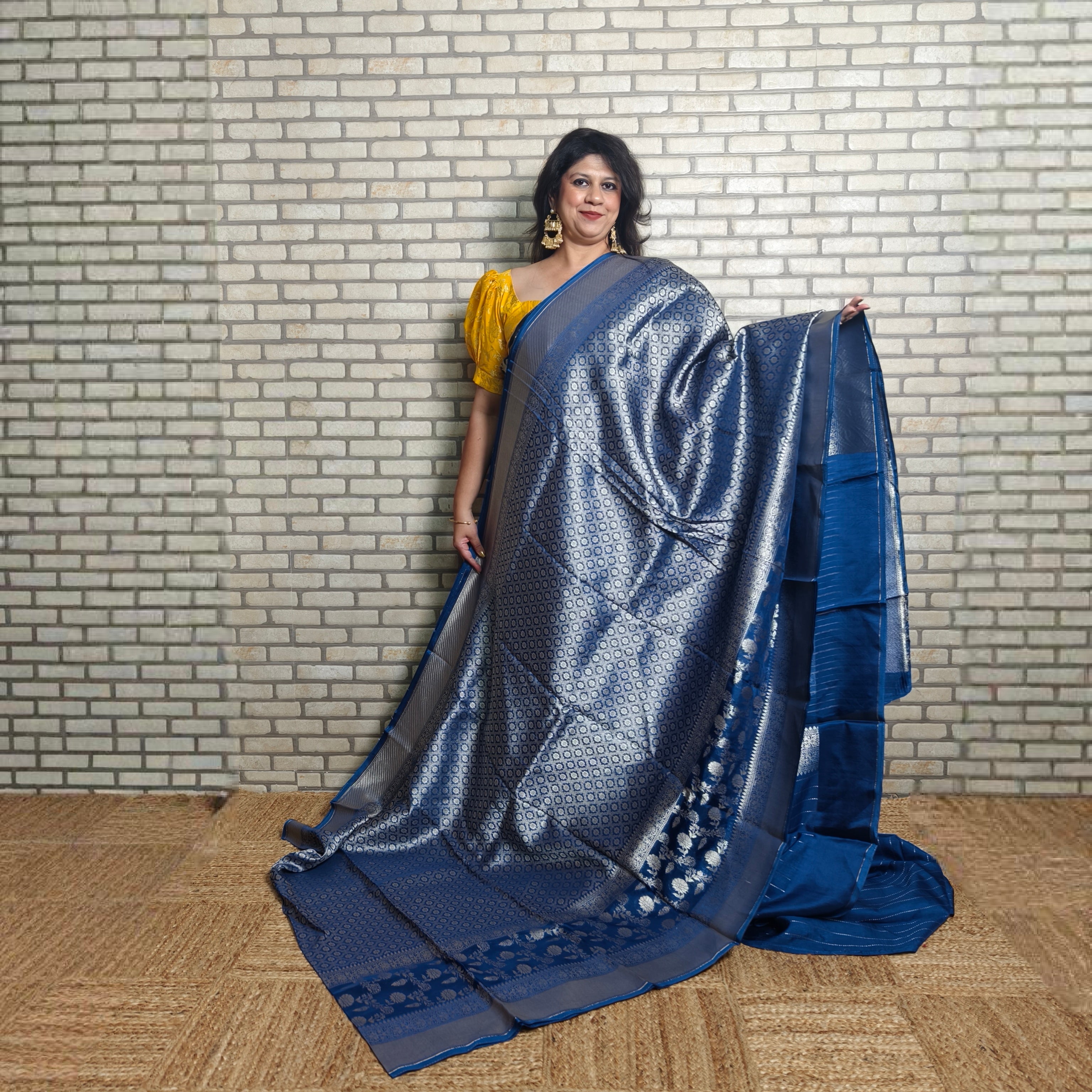 Blue Satin Organza Banarasi Saree