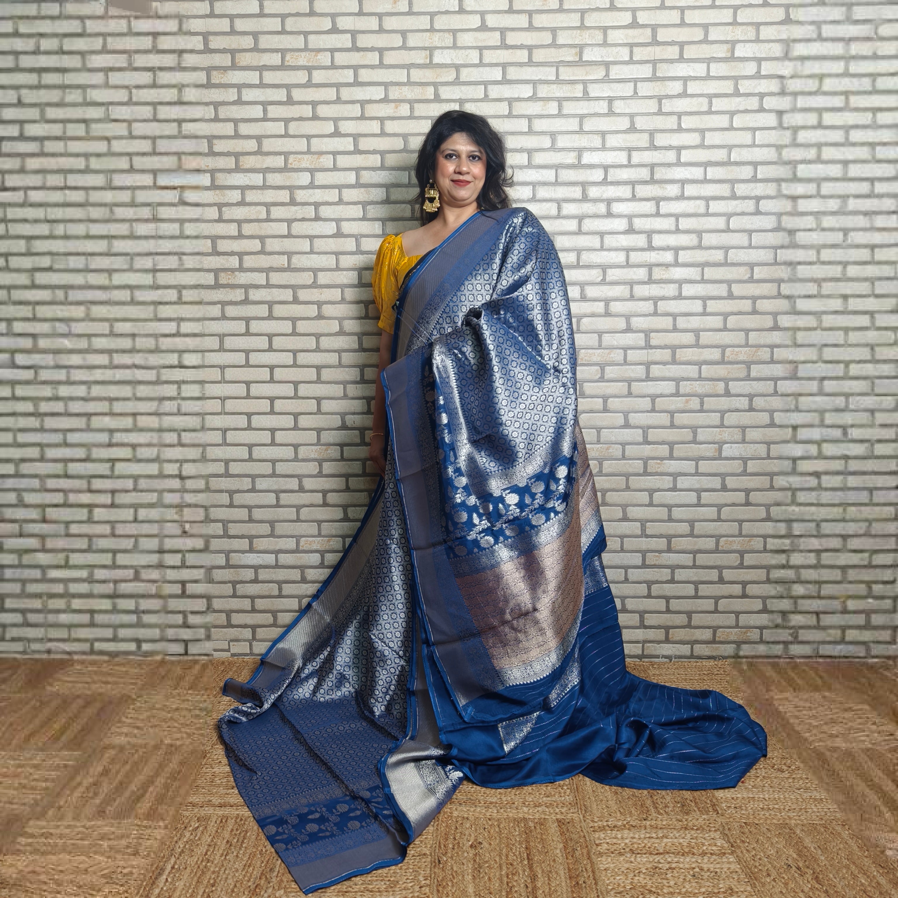 Blue Satin Organza Banarasi Saree