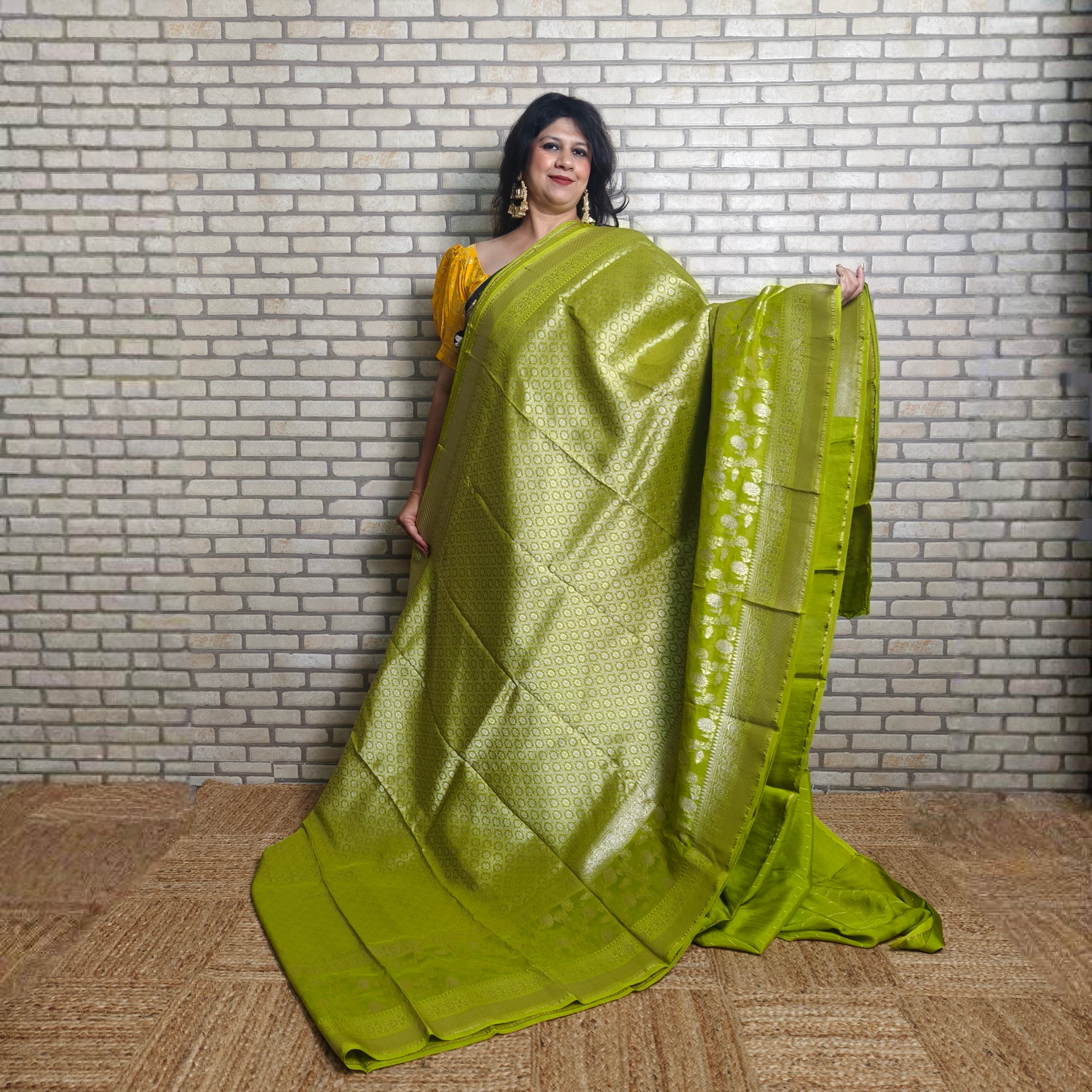 Vibrant Green Organza Banarasi Saree