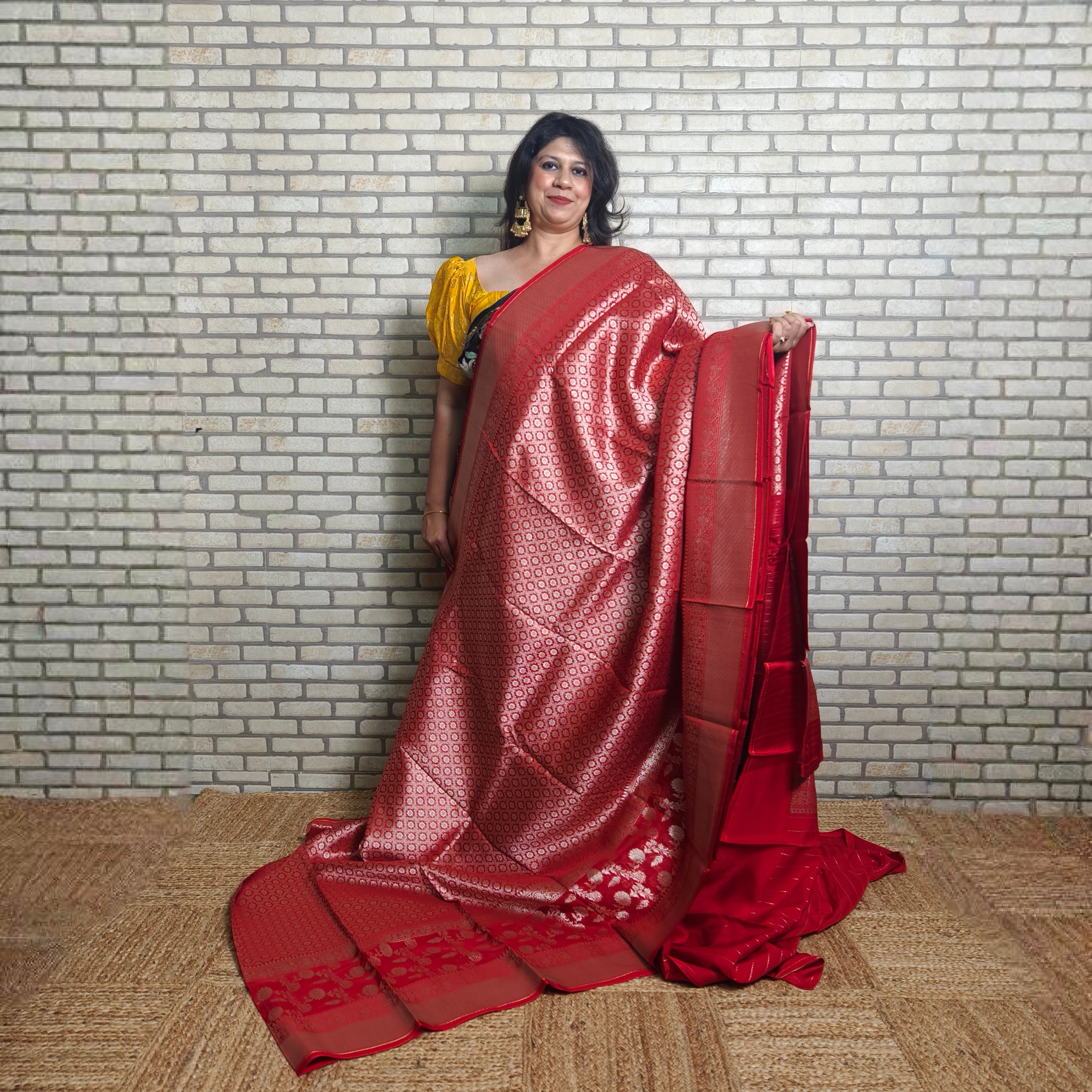 Red Satin Organza Banarasi Saree