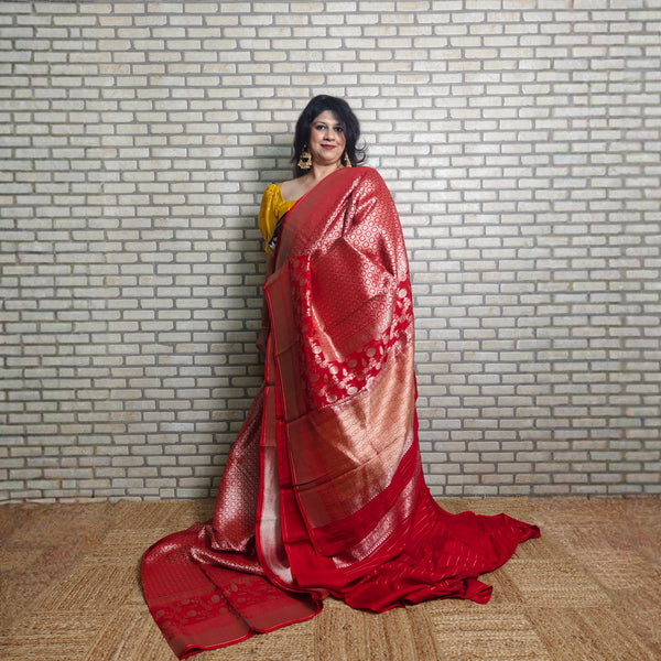 Red Satin Organza Banarasi Saree