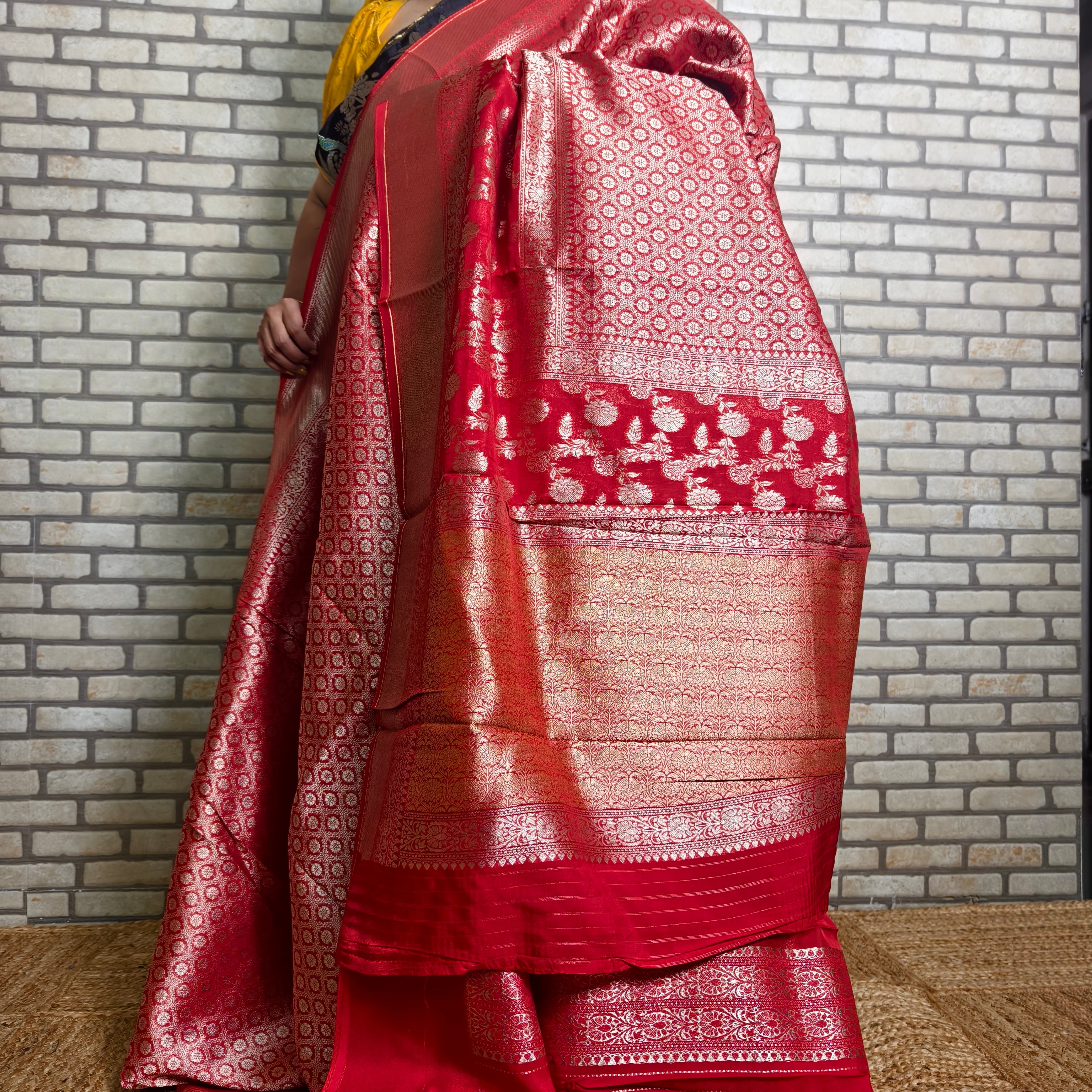 Red Satin Organza Banarasi Saree