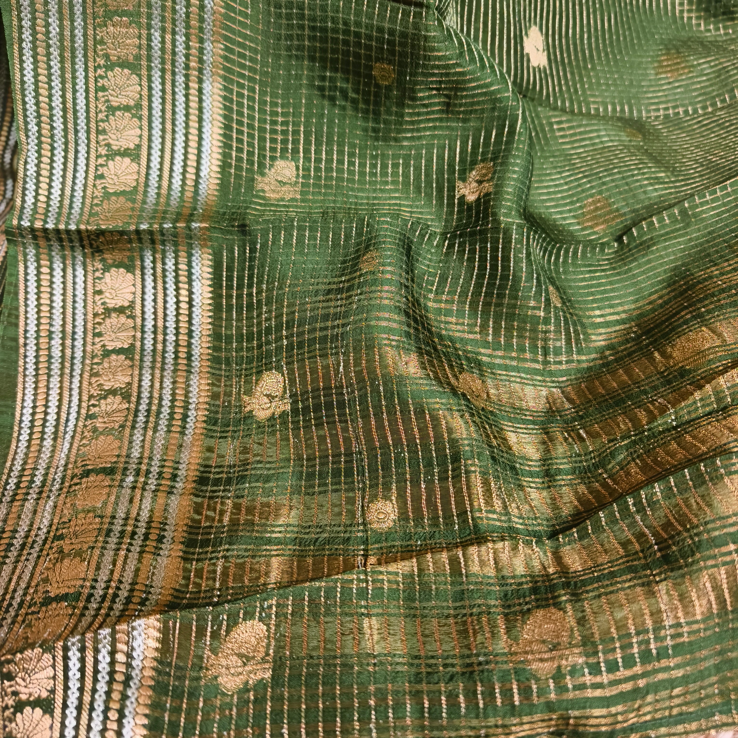 Mehendi Green Vintage Checkered Saree