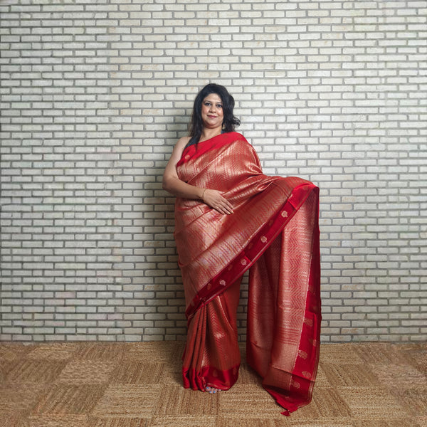 Bright Red Satin Saree