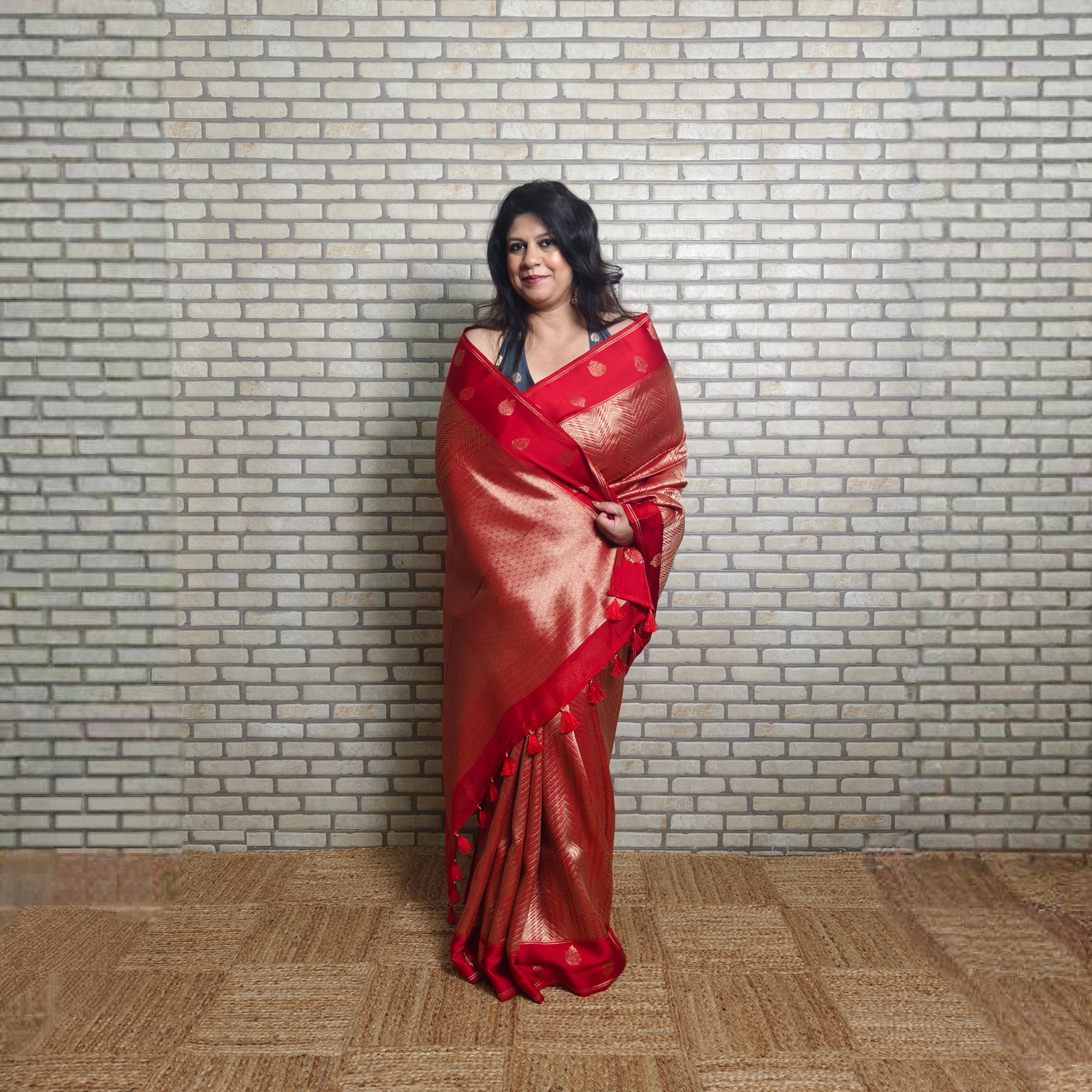 Bright Red Satin Saree