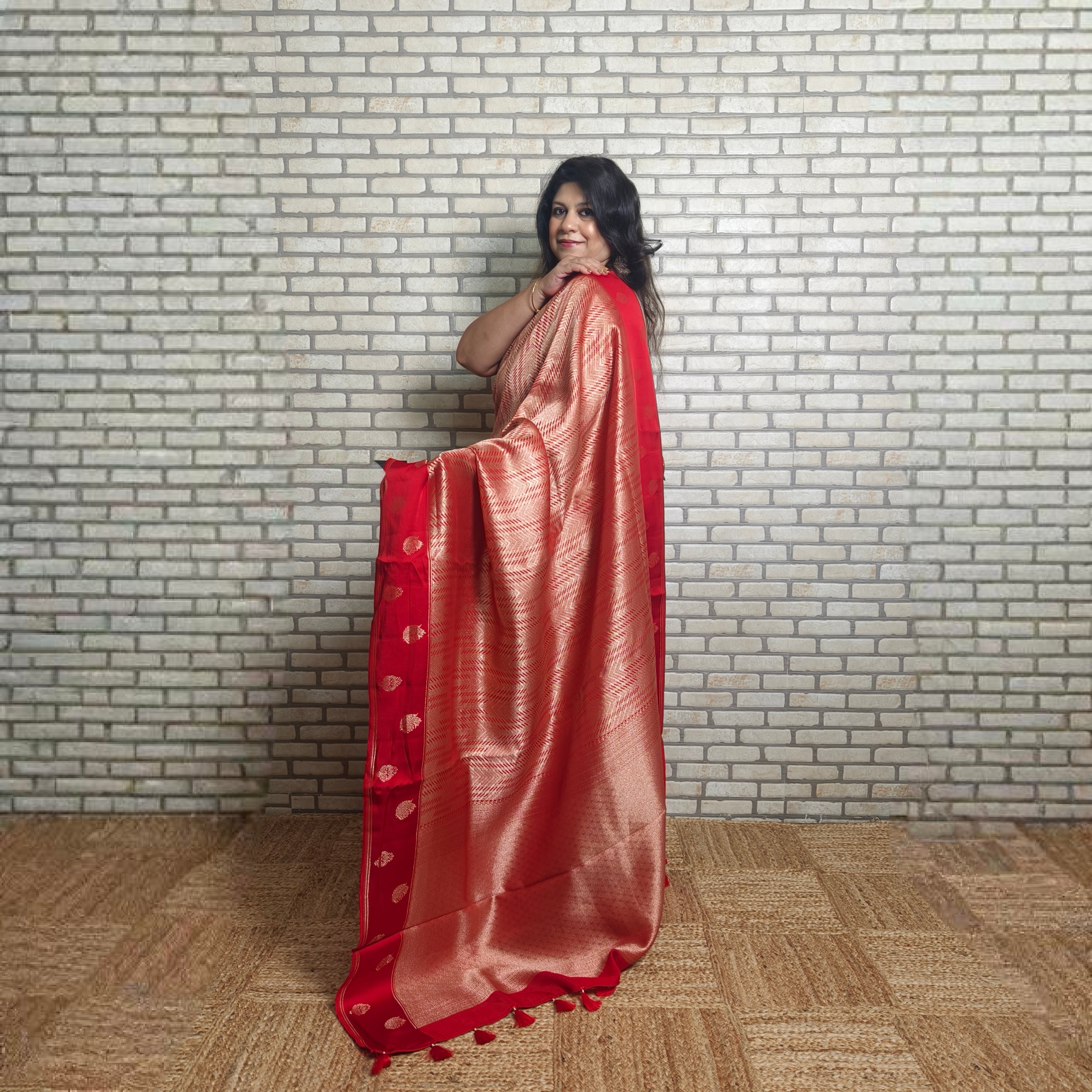Bright Red Satin Saree