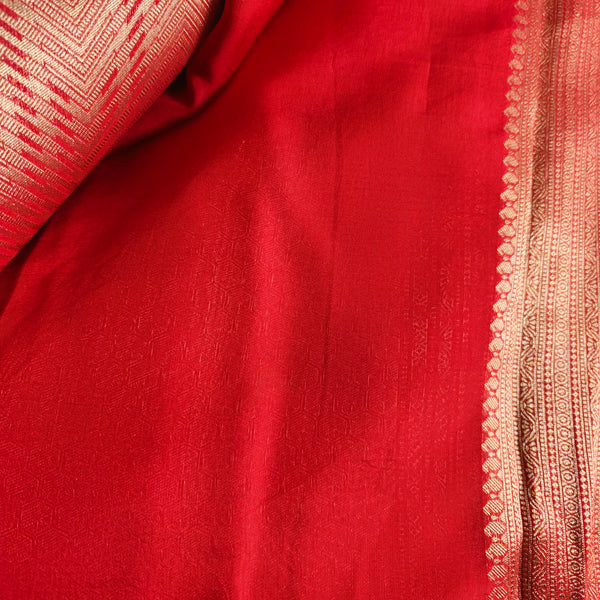 Bright Red Vintage Checkered Saree