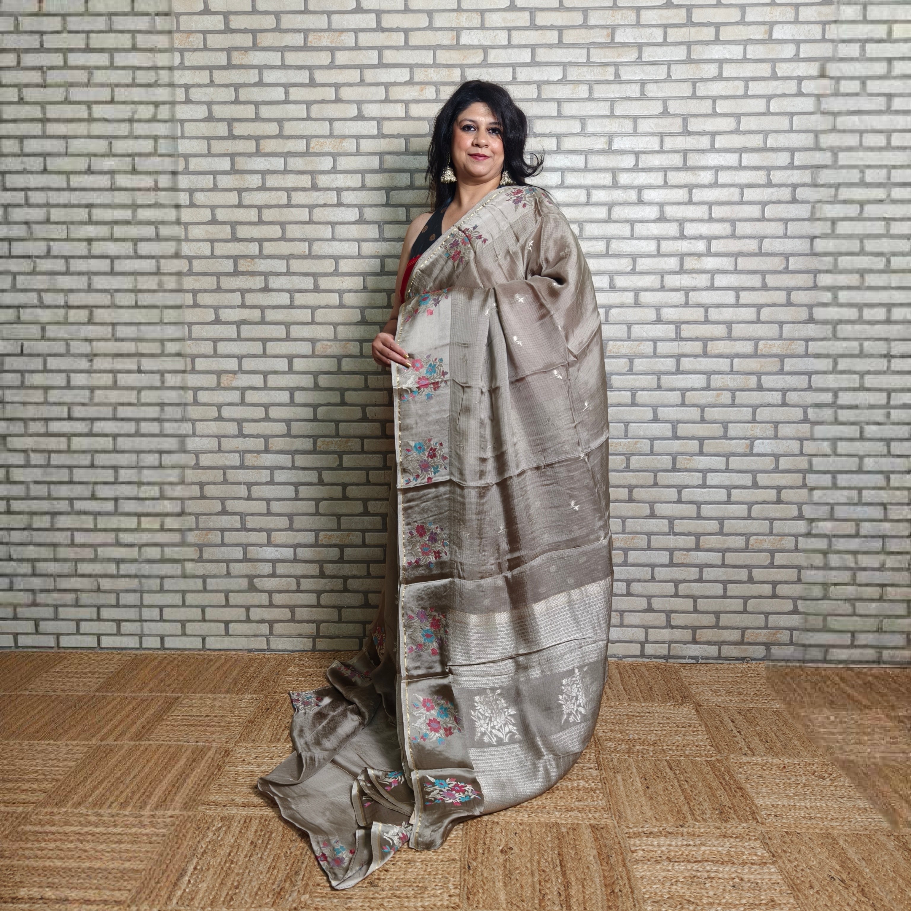 Ash Grey Manipuri Kota Saree