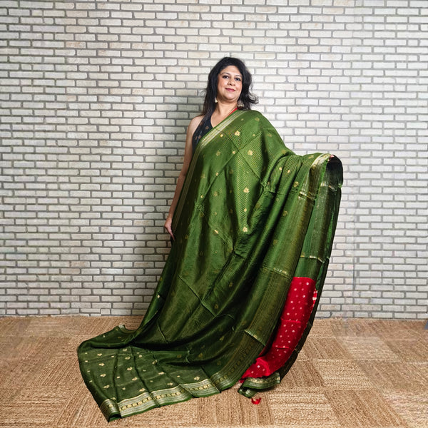 Mehendi Green Vintage Checkered Saree