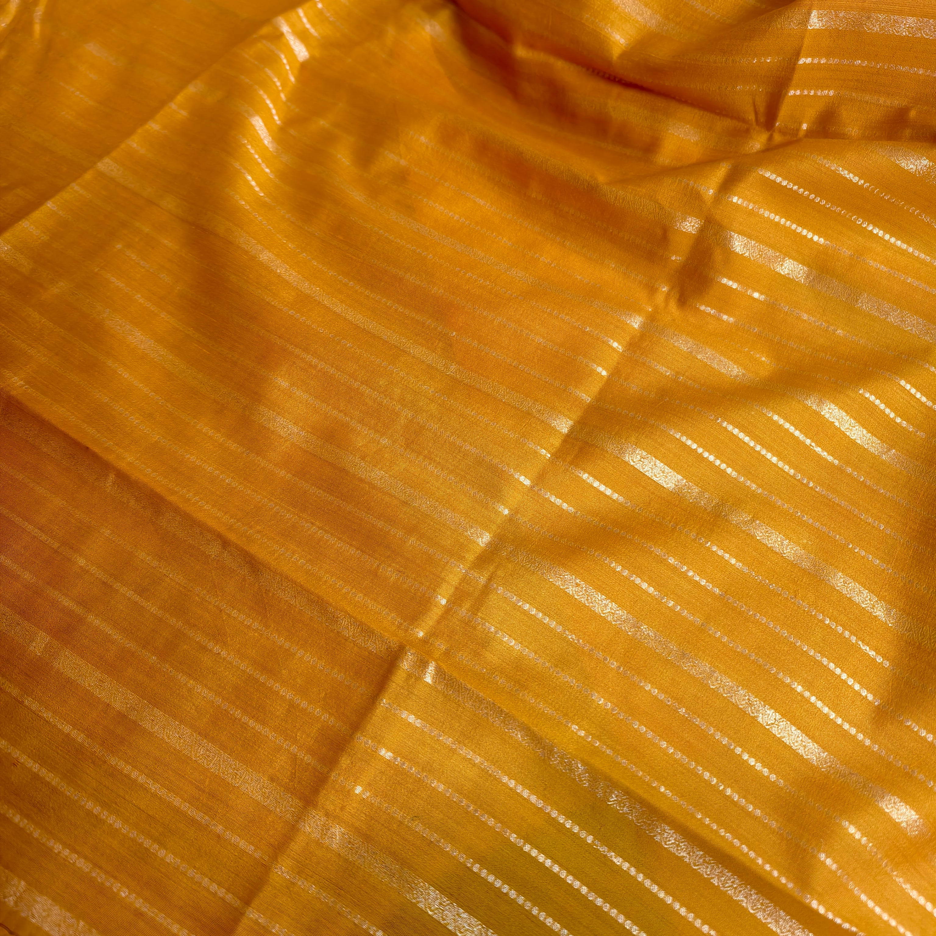 Red and yellow pure silk tissue saree with stripes