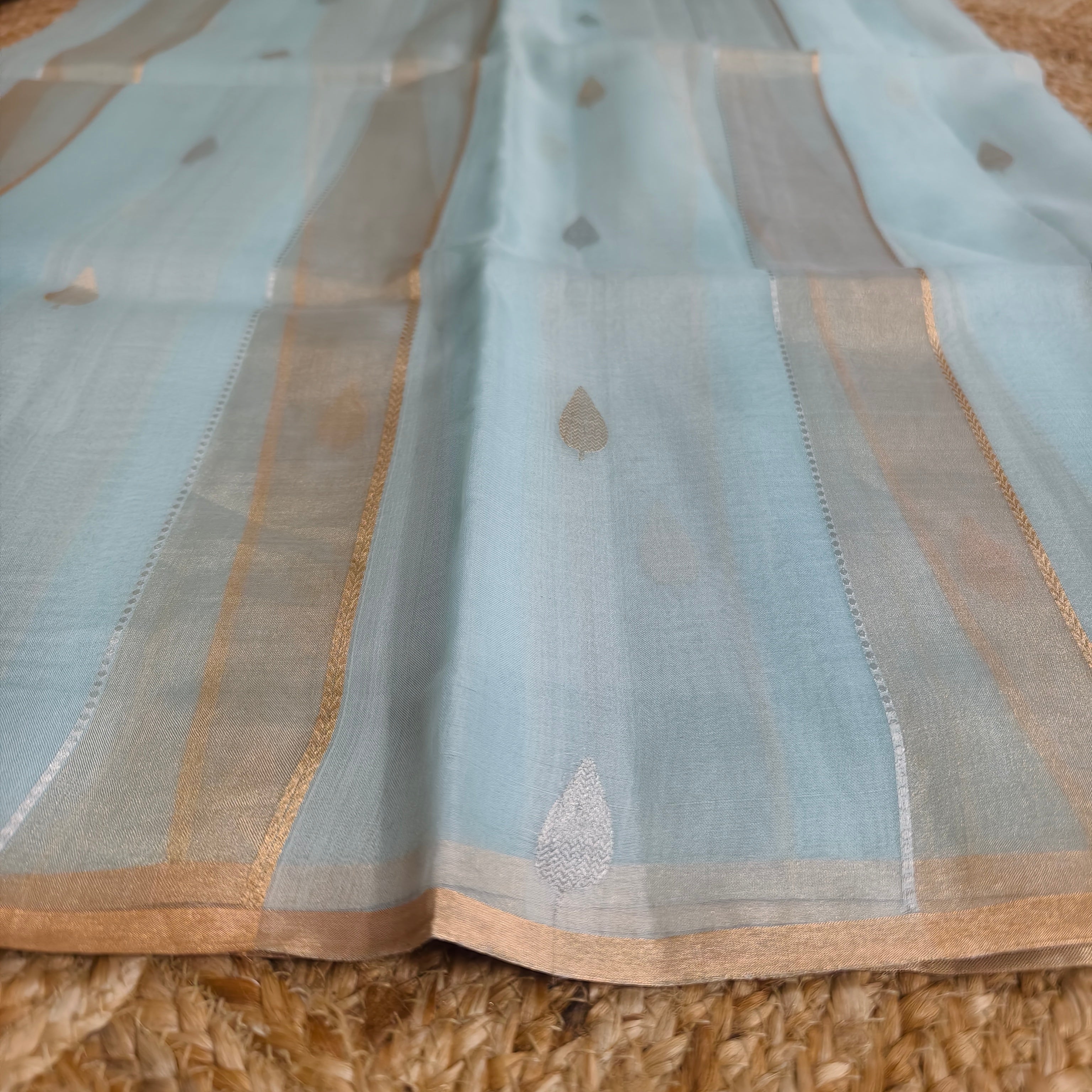 Sky blue silk organza saree