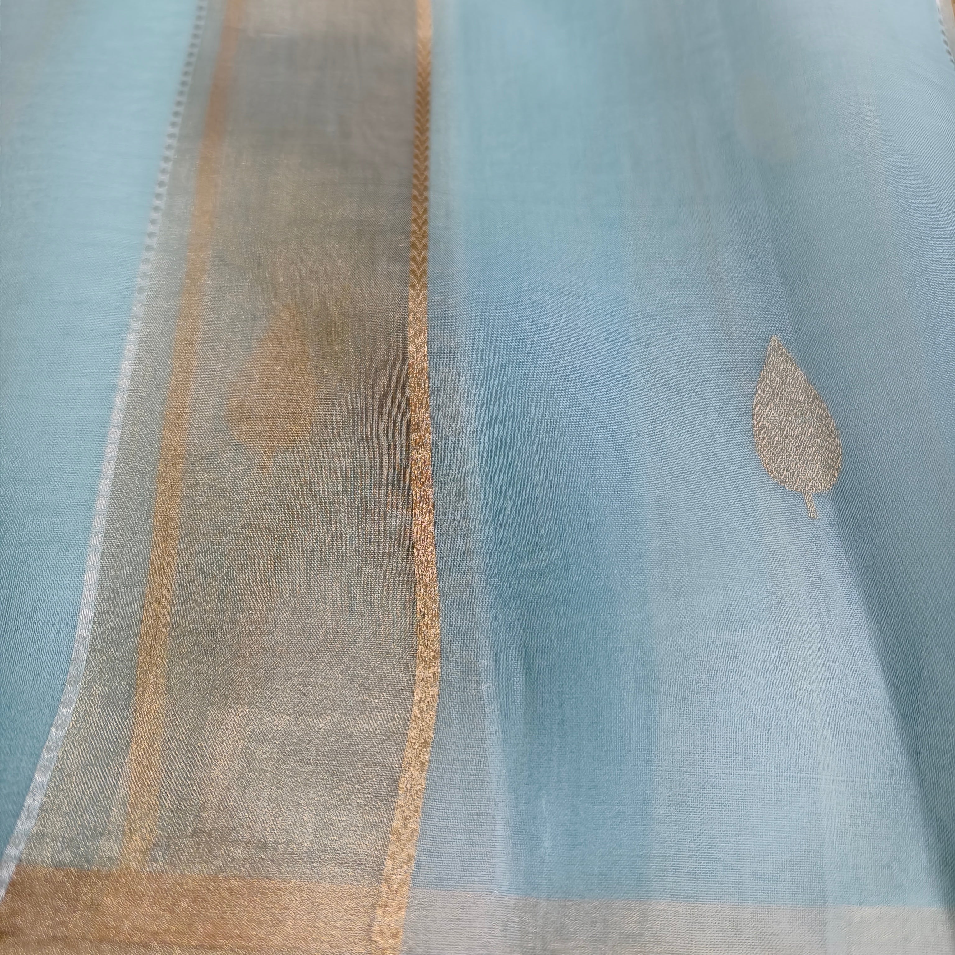 Sky blue silk organza saree