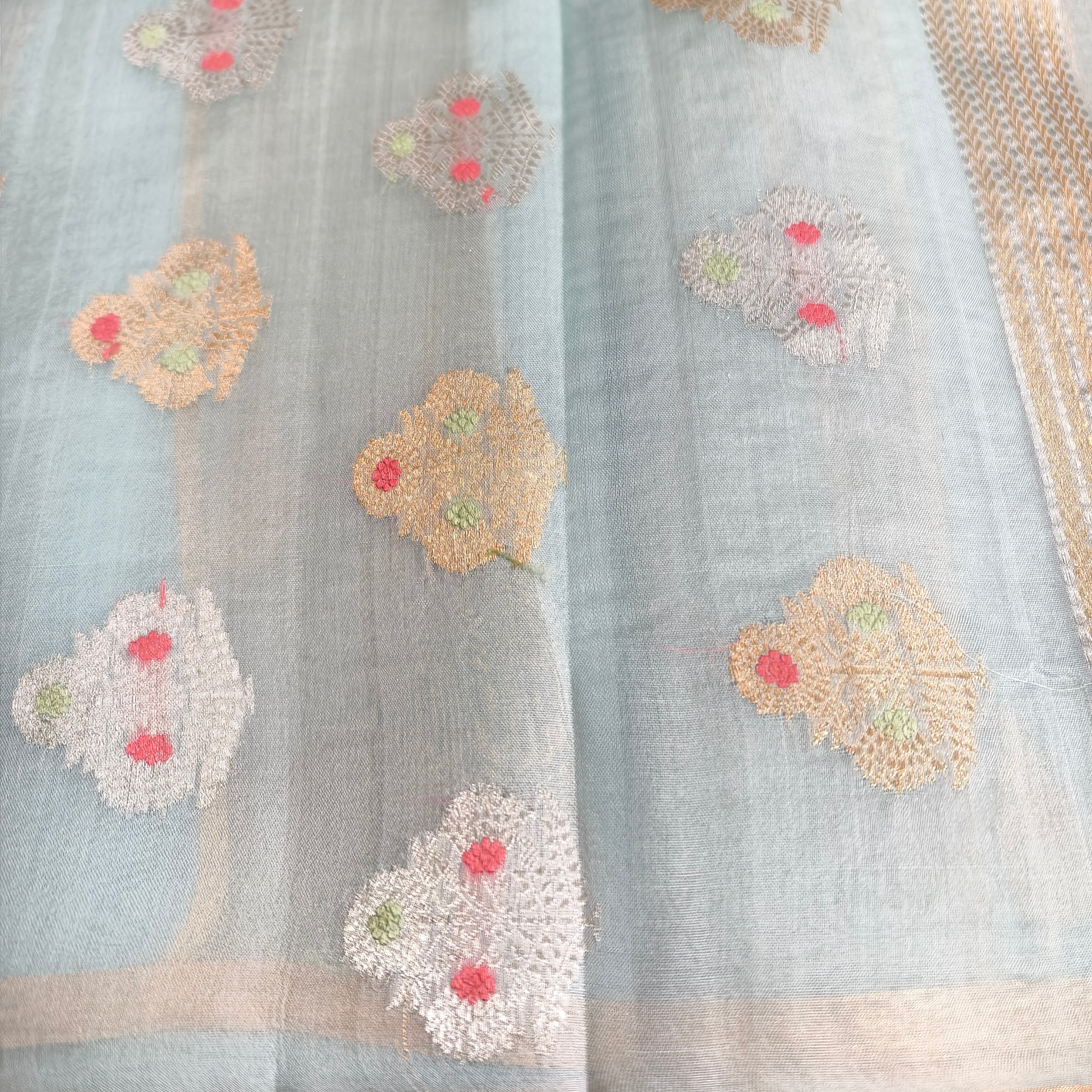Sky blue silk organza saree