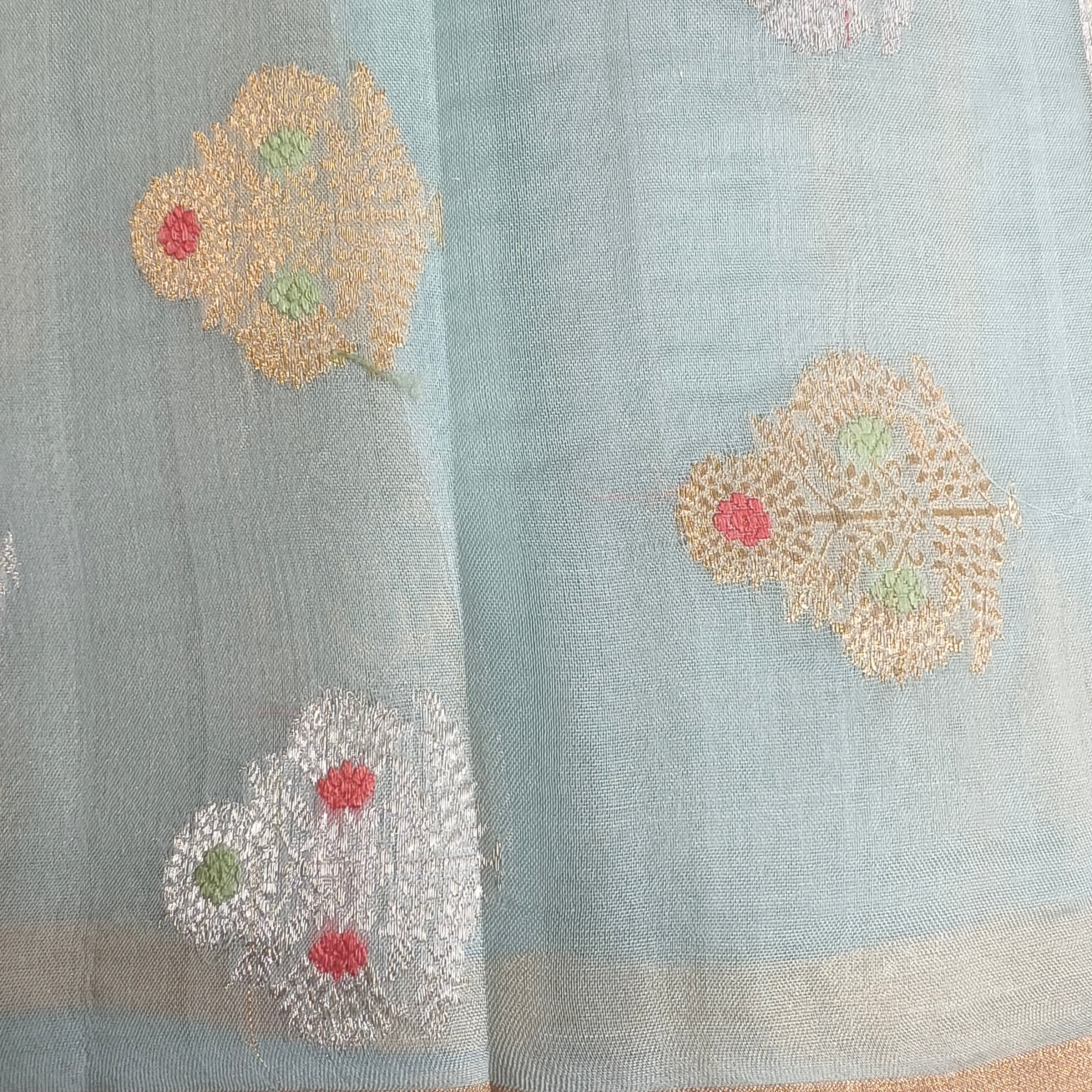 Sky blue silk organza saree