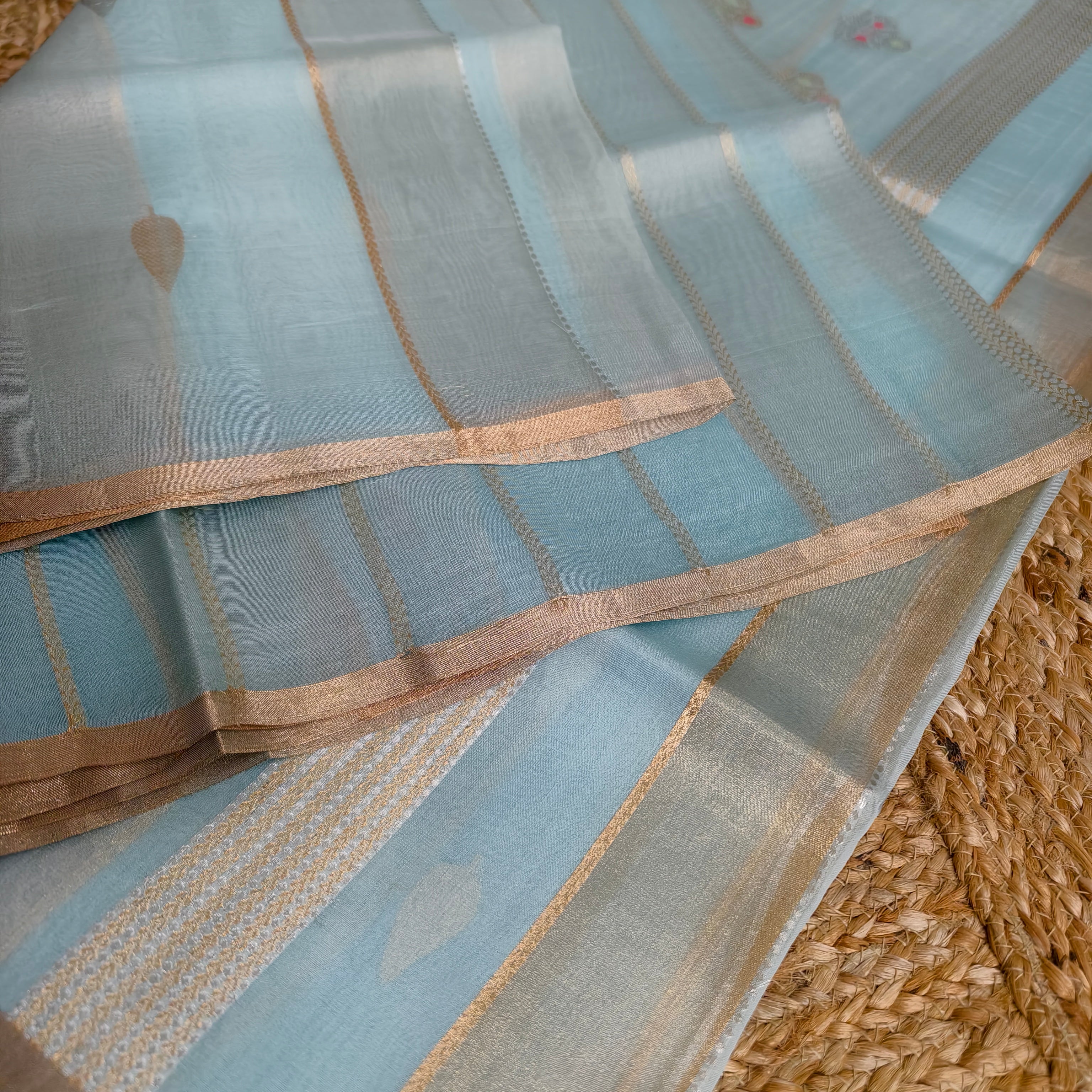 Sky blue silk organza saree
