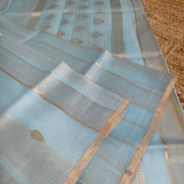Sky blue silk organza saree