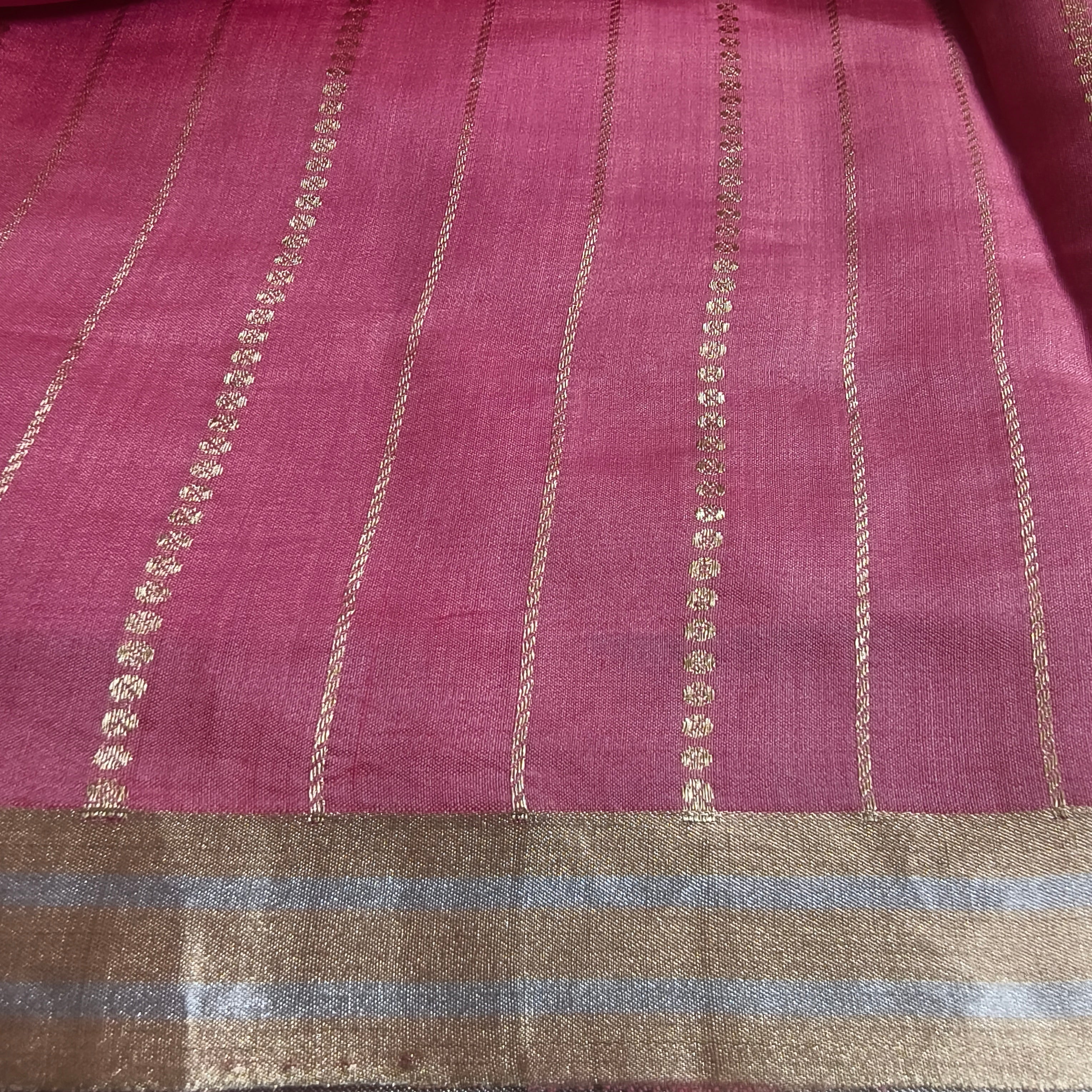 Half and half beige and pink silk organza saree