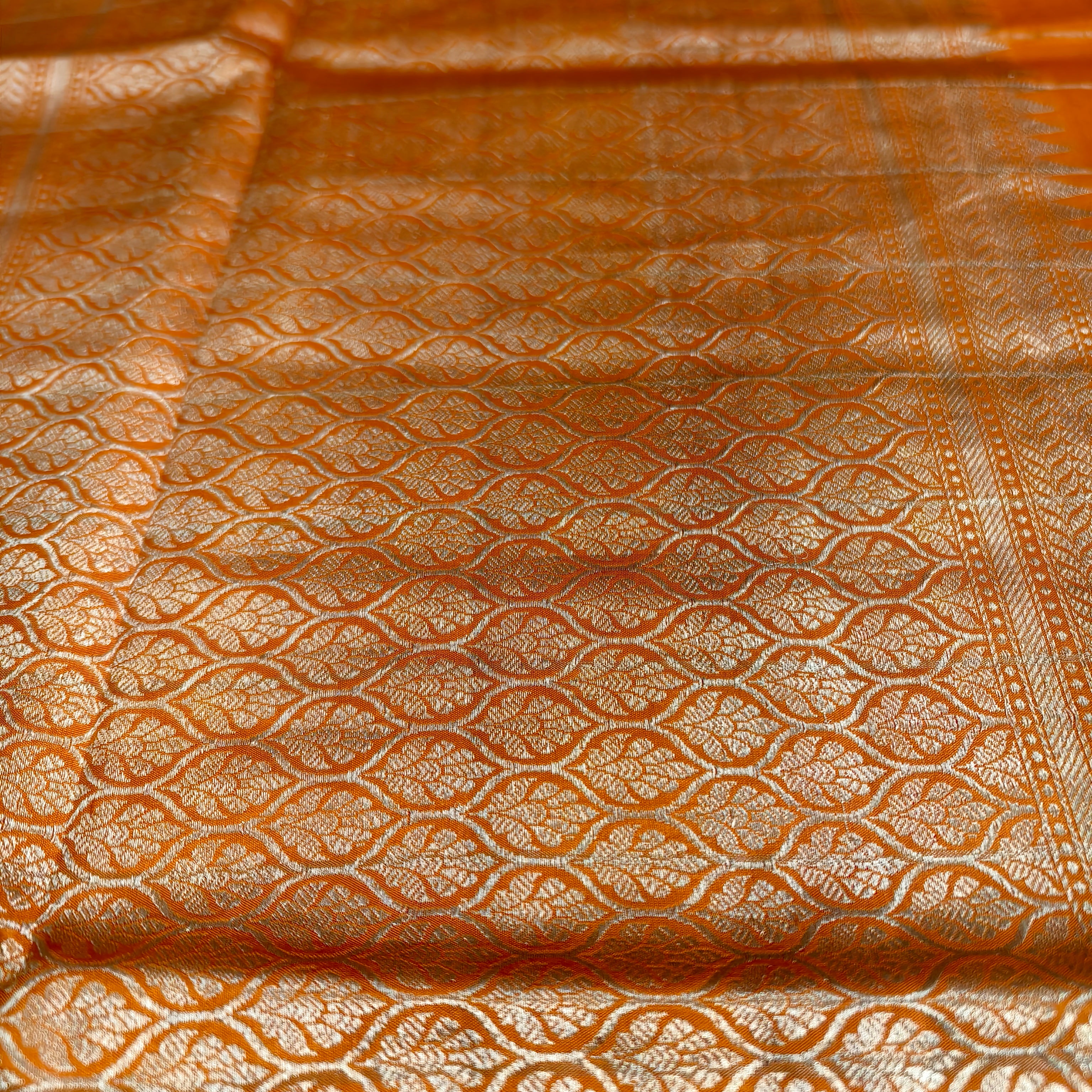 Orange katan raw mango silk Checkered saree